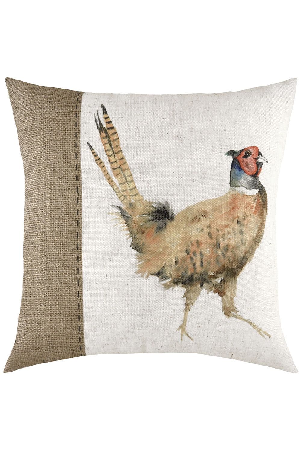 Hessian Pheasant Hand-Painted Printed Cushion