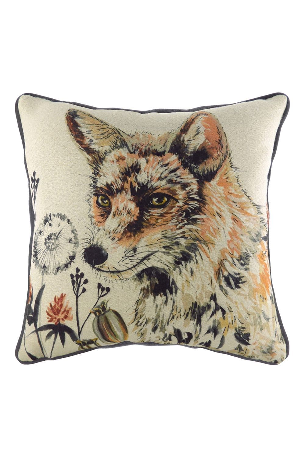 Elwood Fox Hand-Painted Printed Piped Cushion
