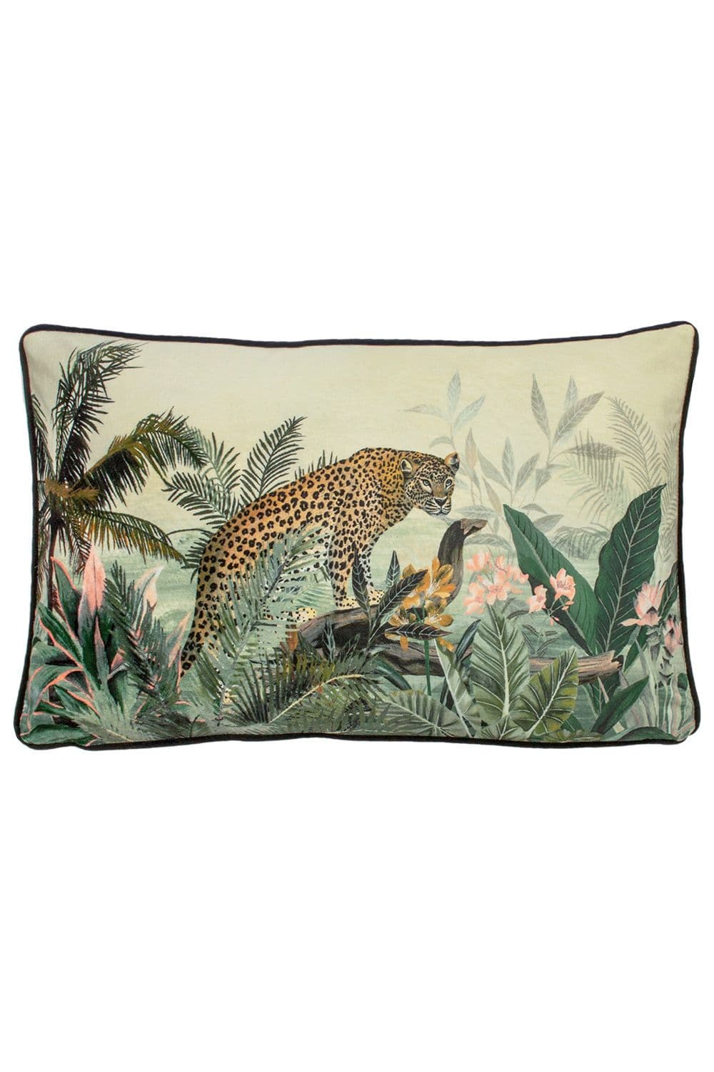 Manyara Leopard Tropical Printed Piped Cushion