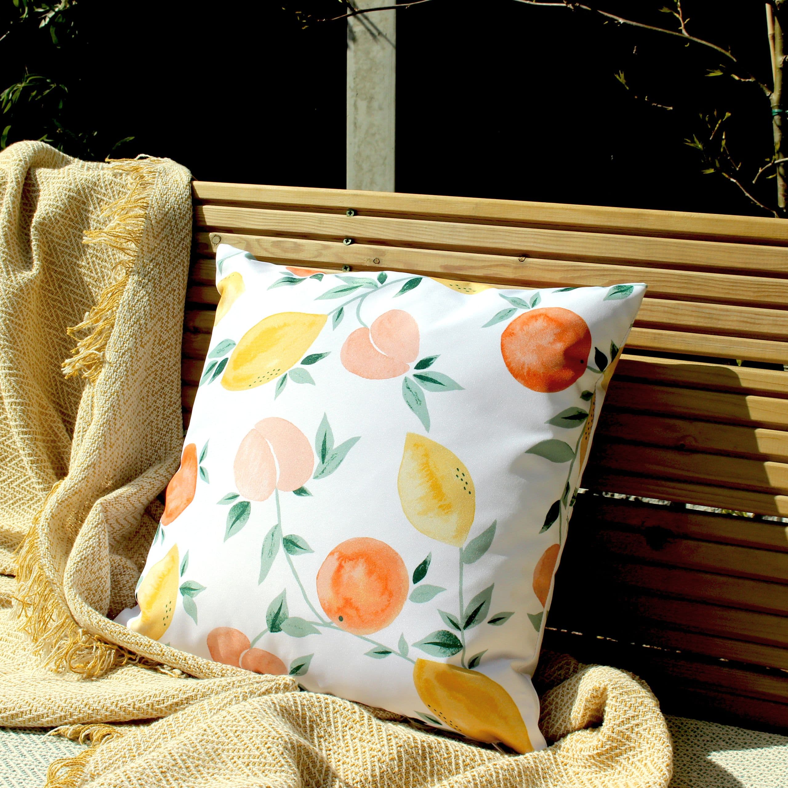 Les Fruits Abstract Water & UV Resistant Outdoor Cushion
