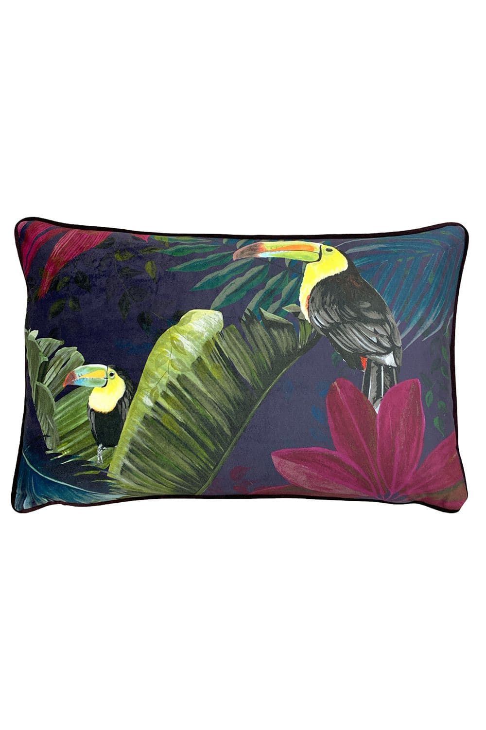 Kala Toucan Bird Piped Velvet Reverse Cushion