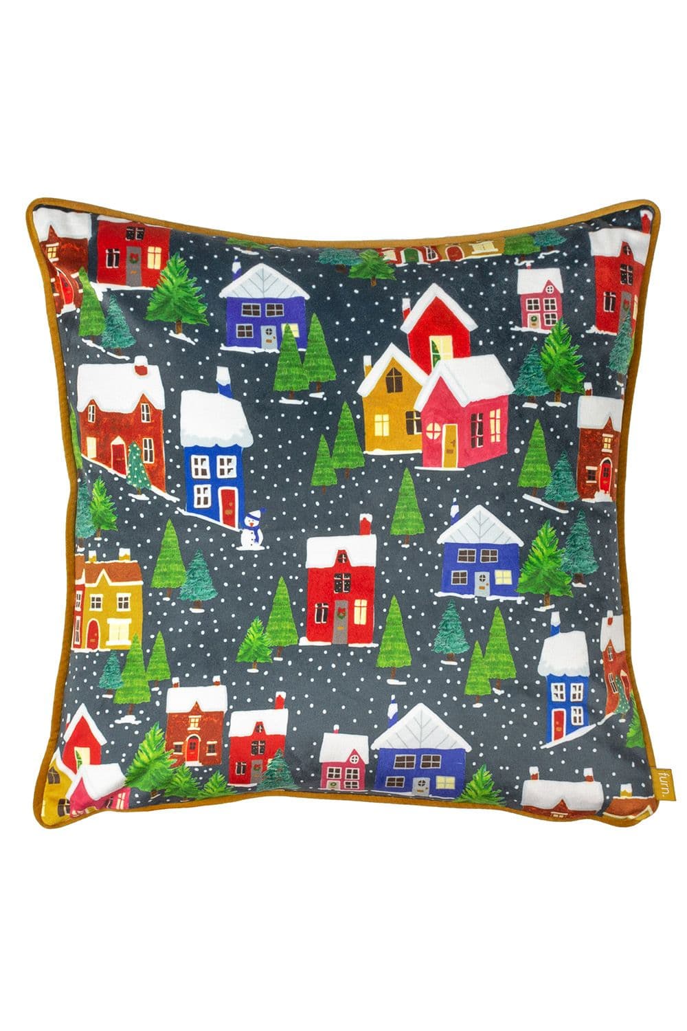 Christmas Together Twilight Town Printed Piped Velvet Cushion