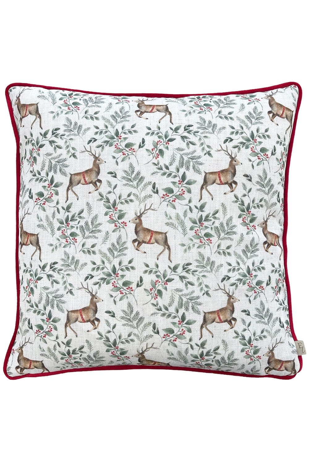 Festive Reindeer Repeat Watercolour Printed Piped Cushion