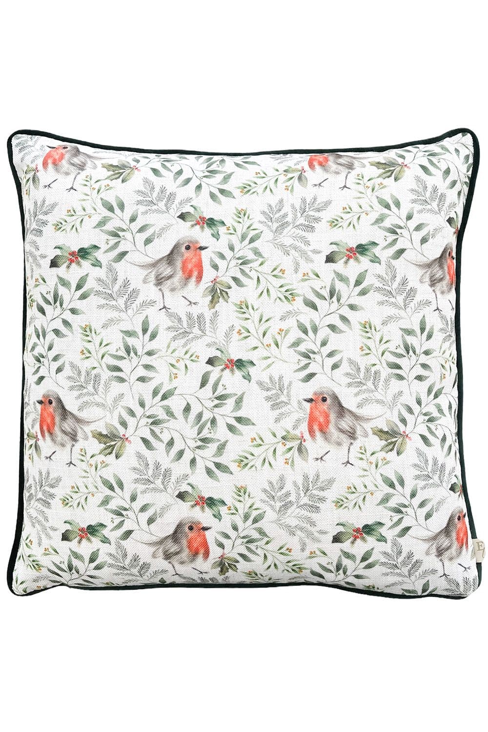 Festive Robin Repeat Watercolour Printed Piped Cushion