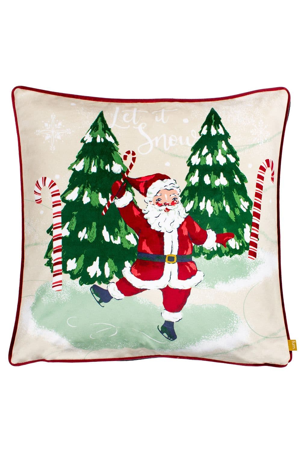 Jolly Santa Festive Printed Piped Velvet Cushion
