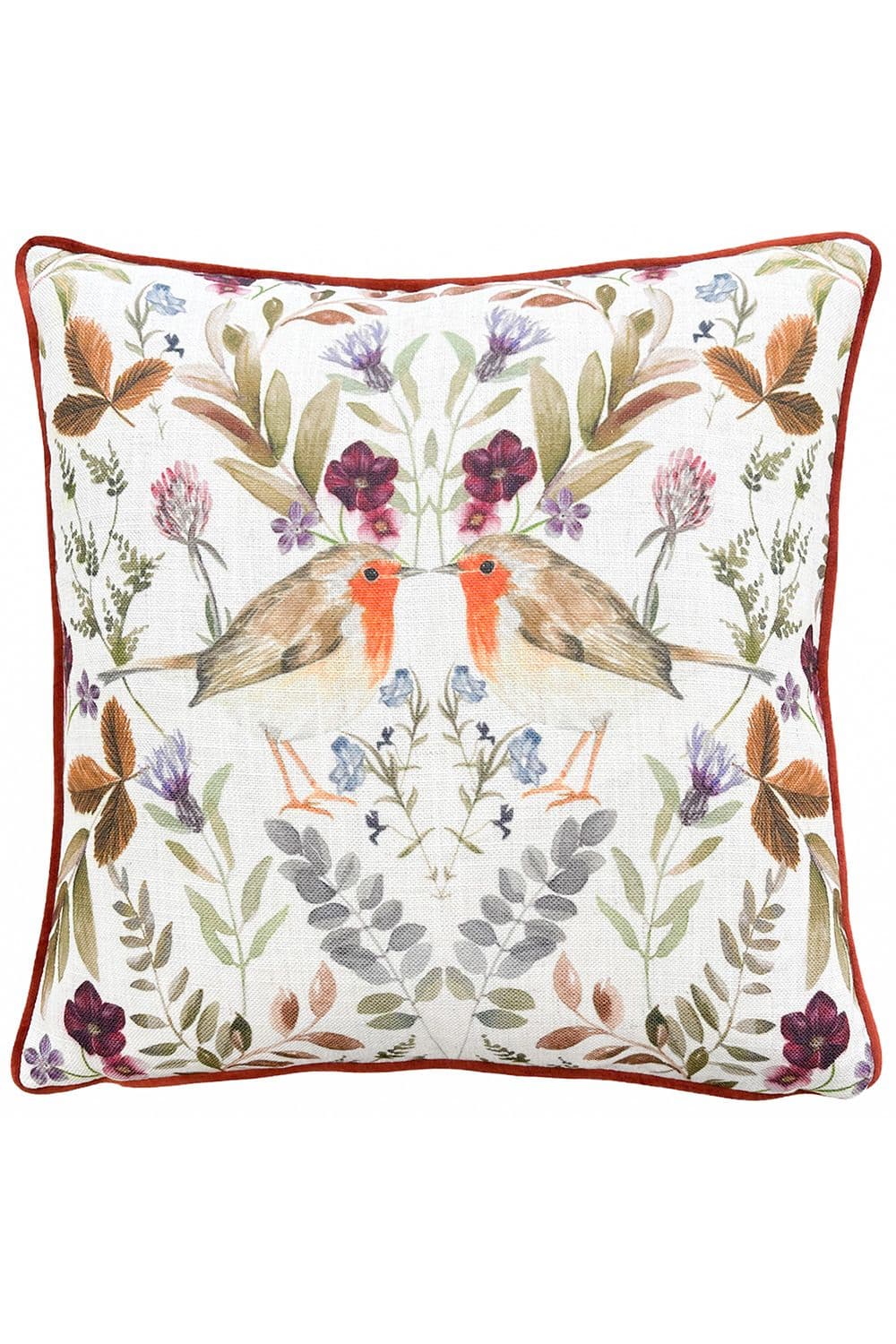 Mirrored Robin Watercolour Printed Piped Cushion