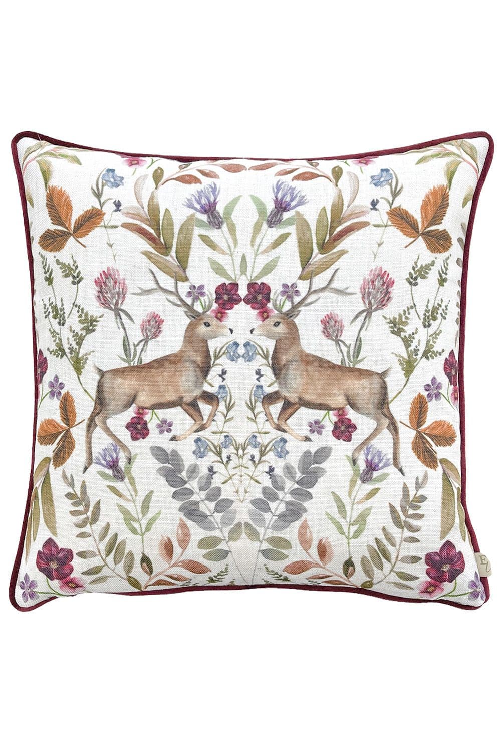 Mirrored Stag Watercolour Printed Piped Cushion