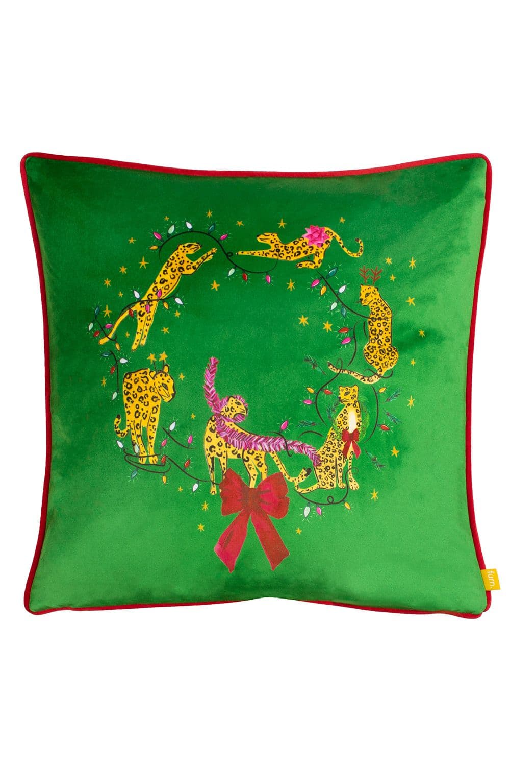 Puurfect Leaping Leopards Printed Piped Velvet Cushion