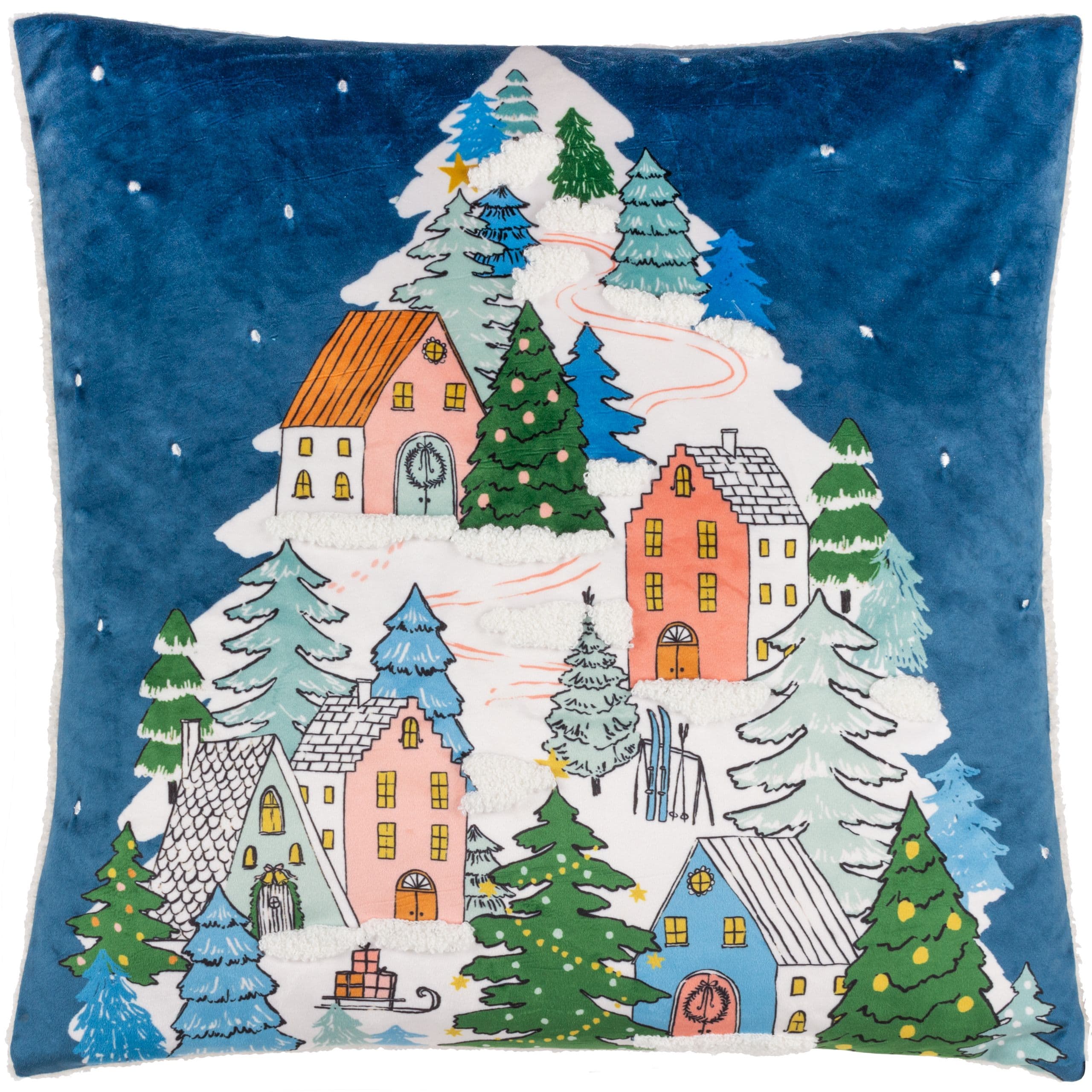 Snowy Village Tree Christmas Cushion