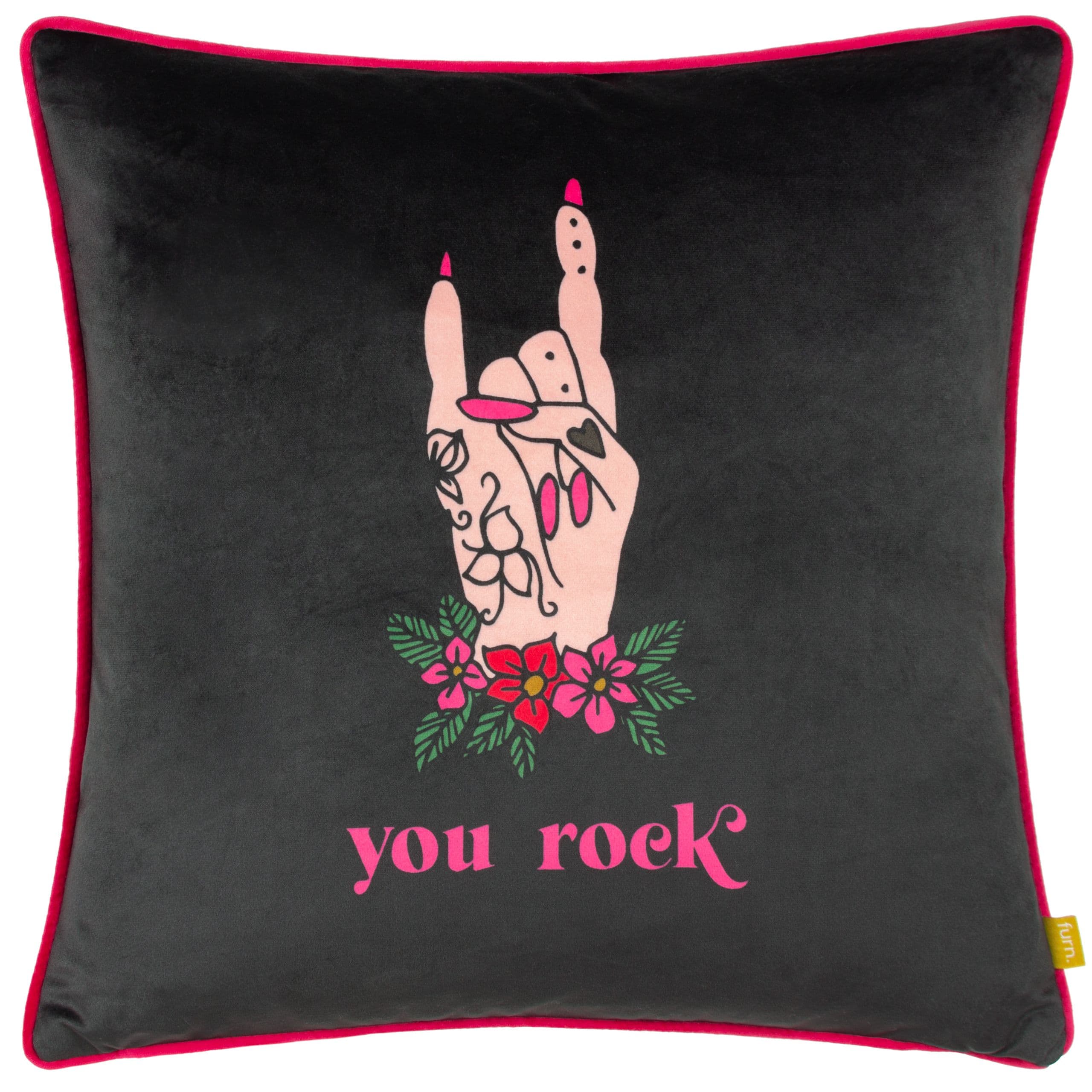 Inked You Rock Velvet Piped Cushion
