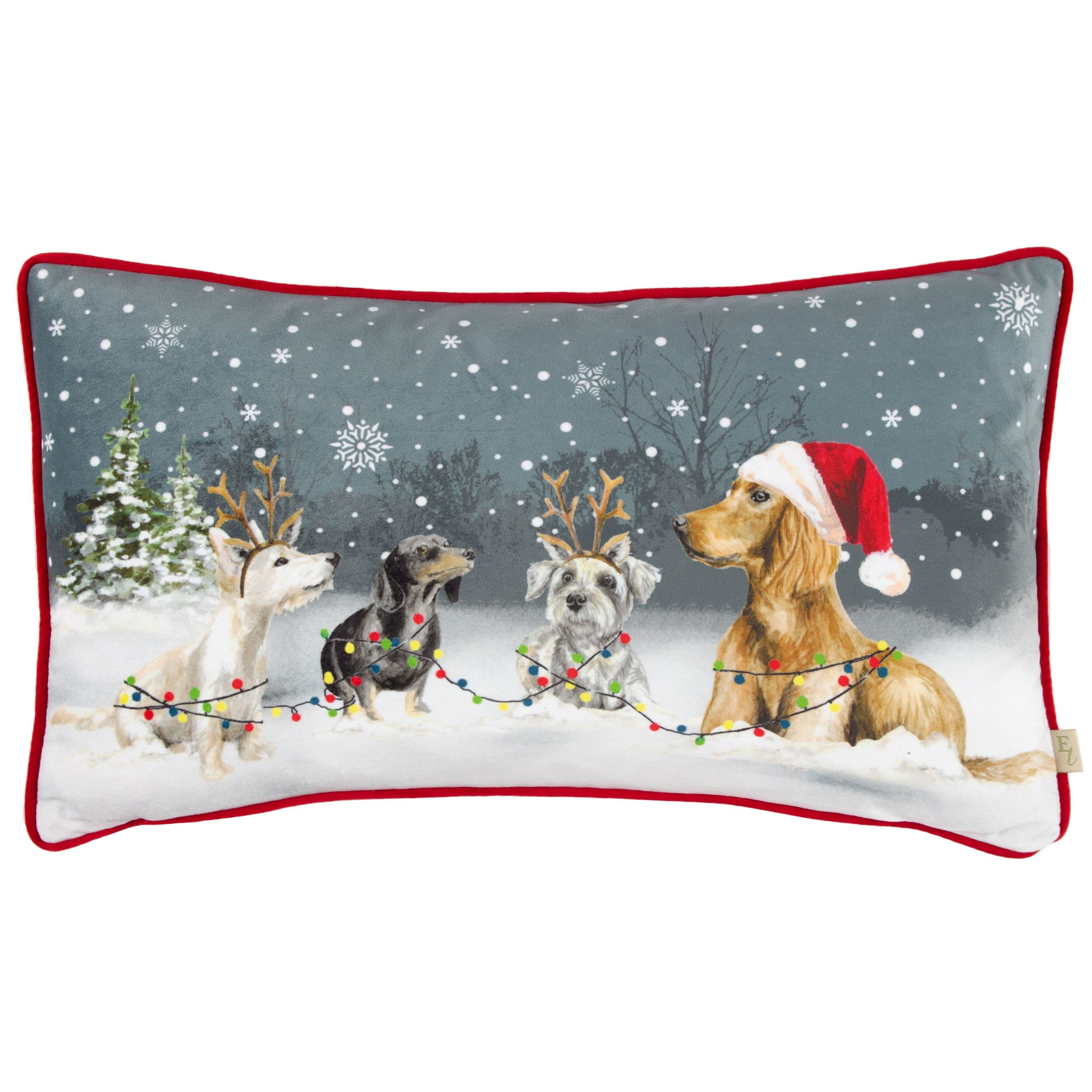 Christmas Dog Velvet Piped Cushion