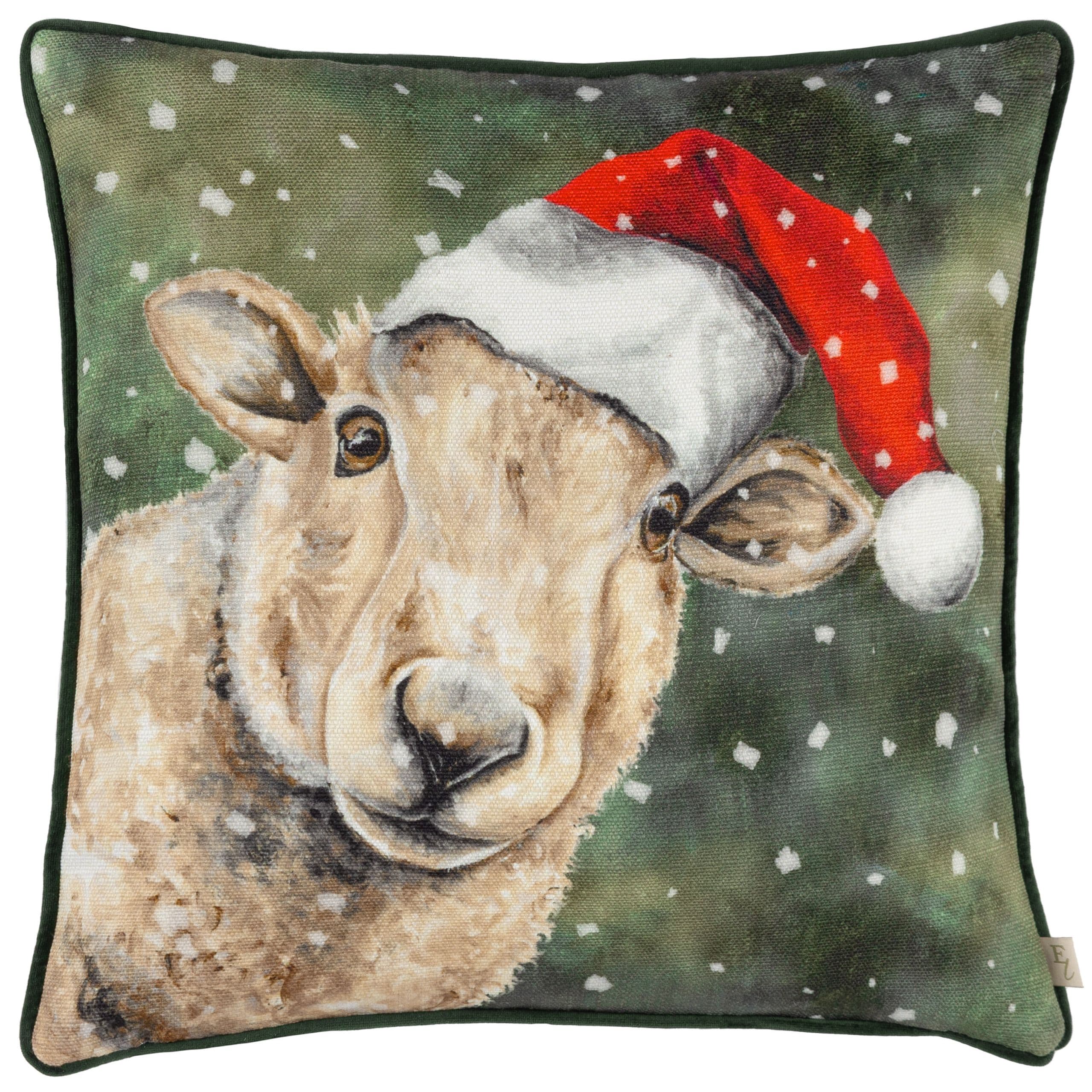 Christmas Sheep Piped Cushion