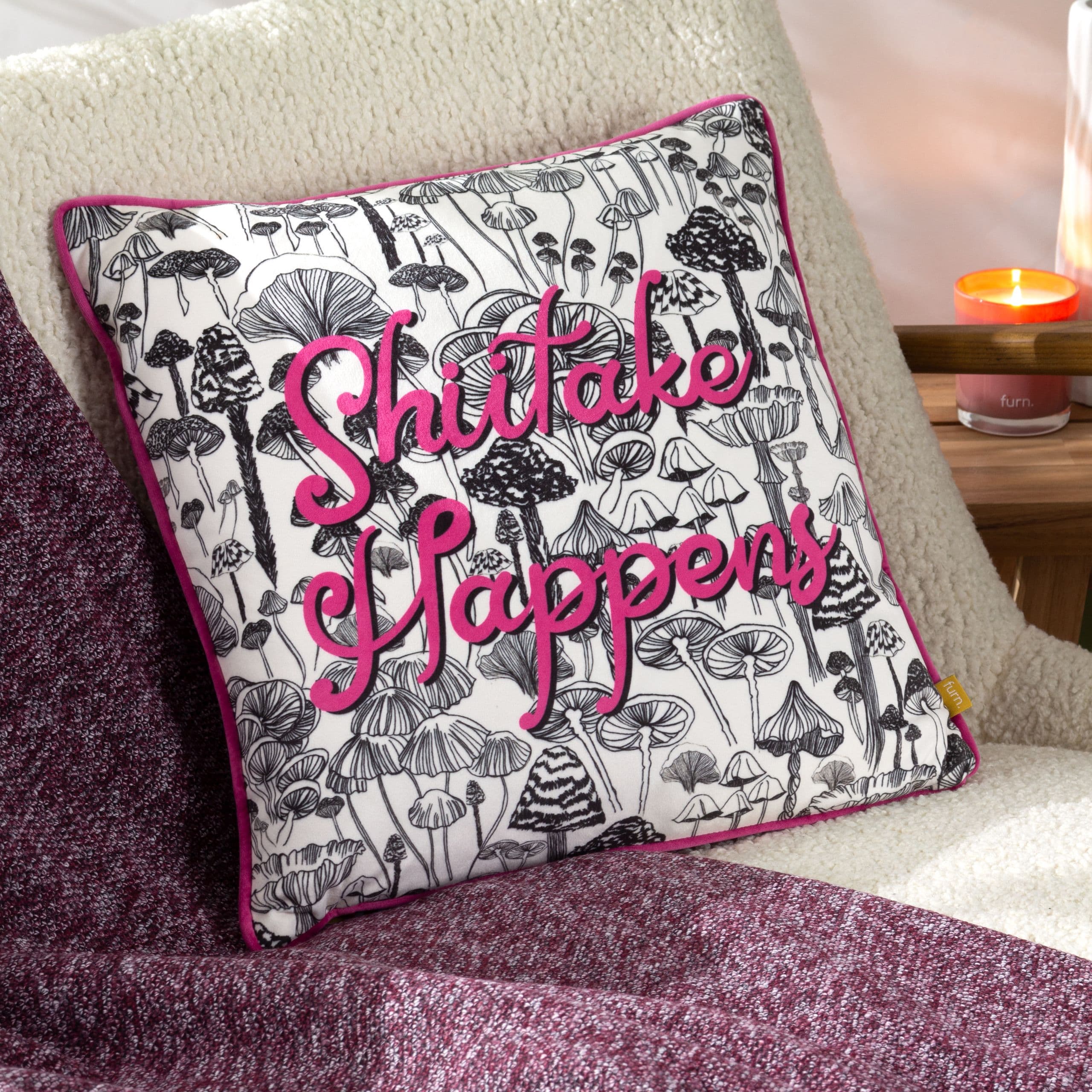 Shiitake Happens Abstract Velvet Piped Cushion