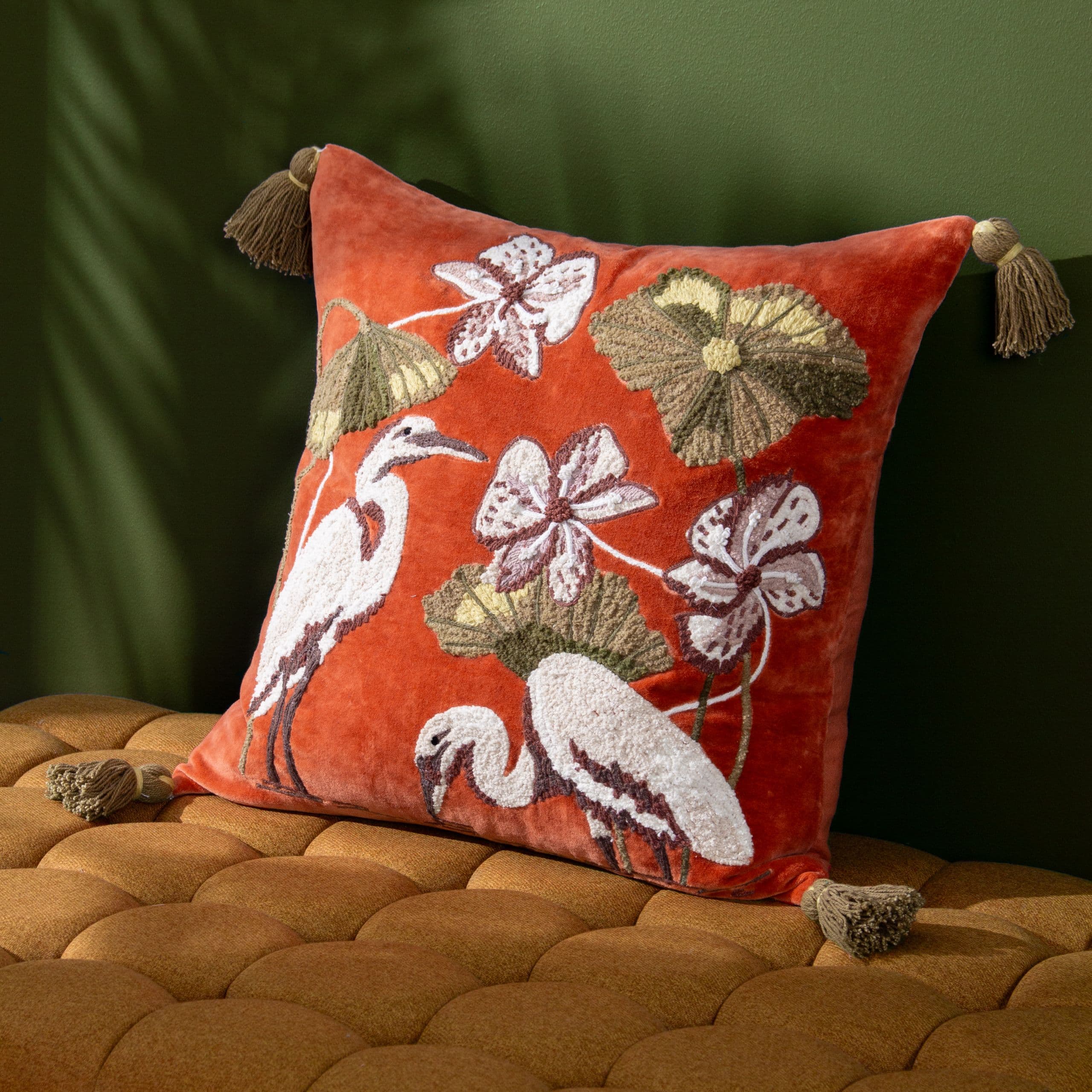 Kushiro Embroidered Velvet Cushion