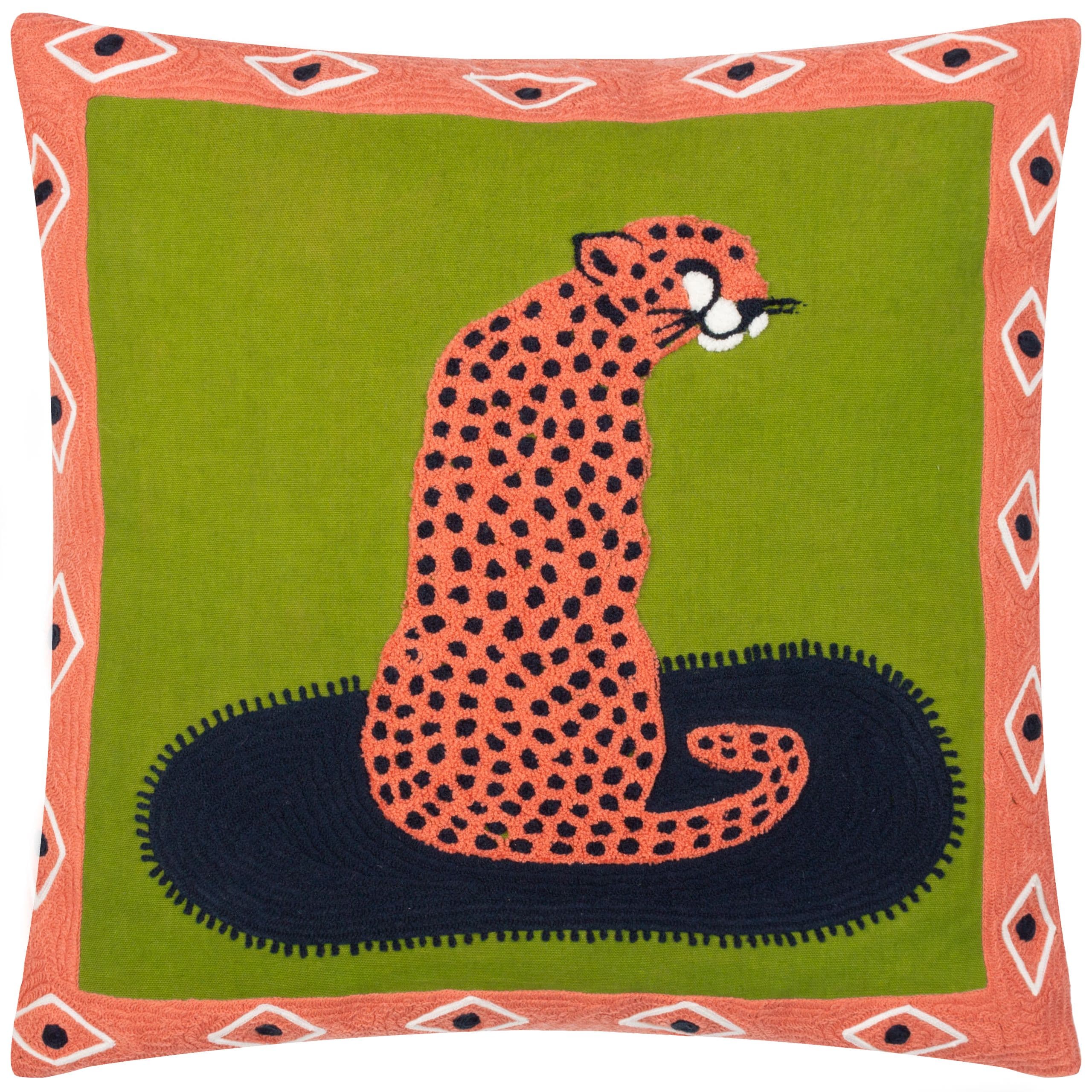 Coral Cheetah Abstract Embroidered Cushion