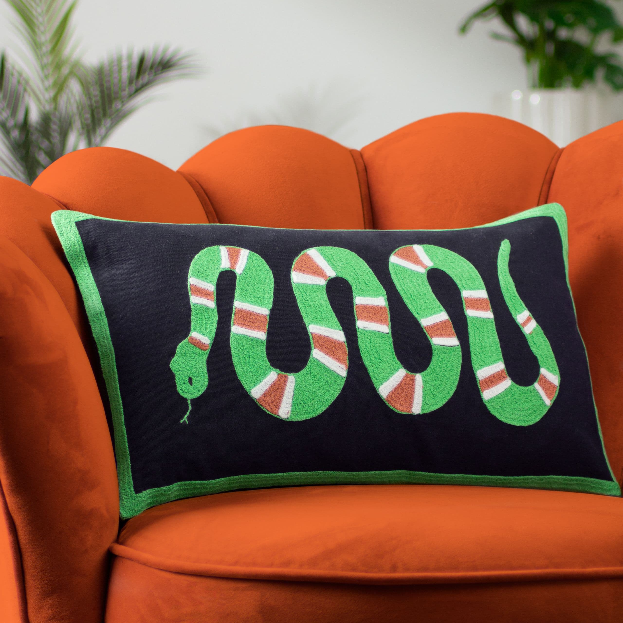 Coral Snake Abstract Embroidered Cushion