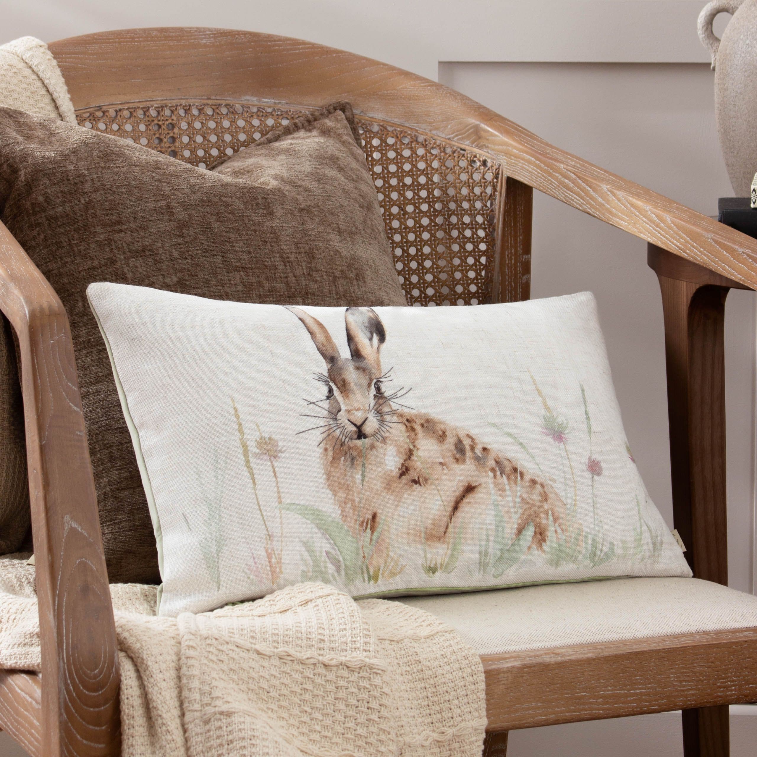 Country Hare Watercolour Polyester Filled Cushion