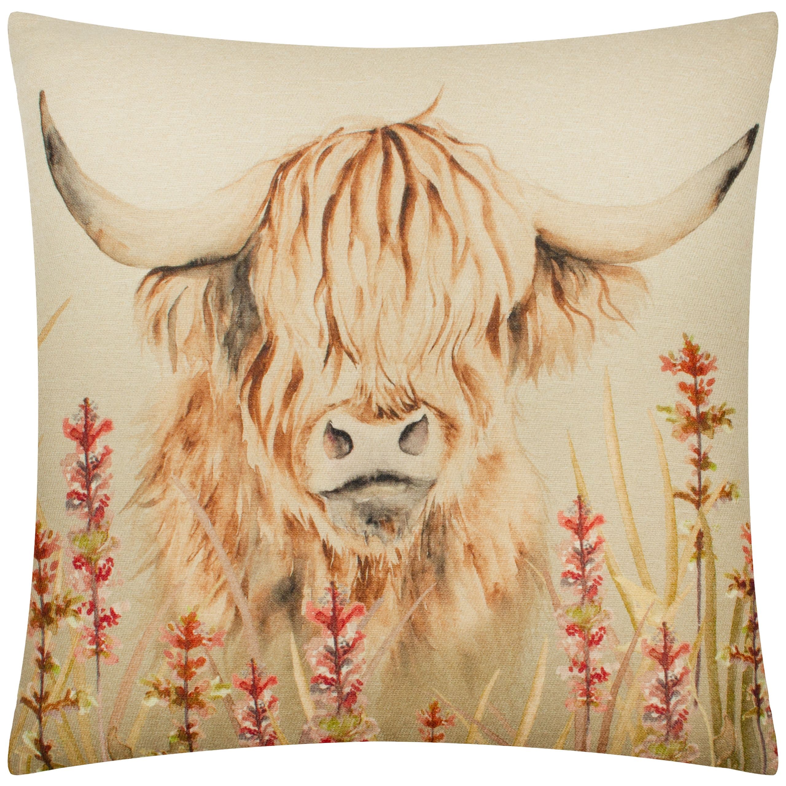Bramble Highland Cow Tartan Polyester Filled Cushion