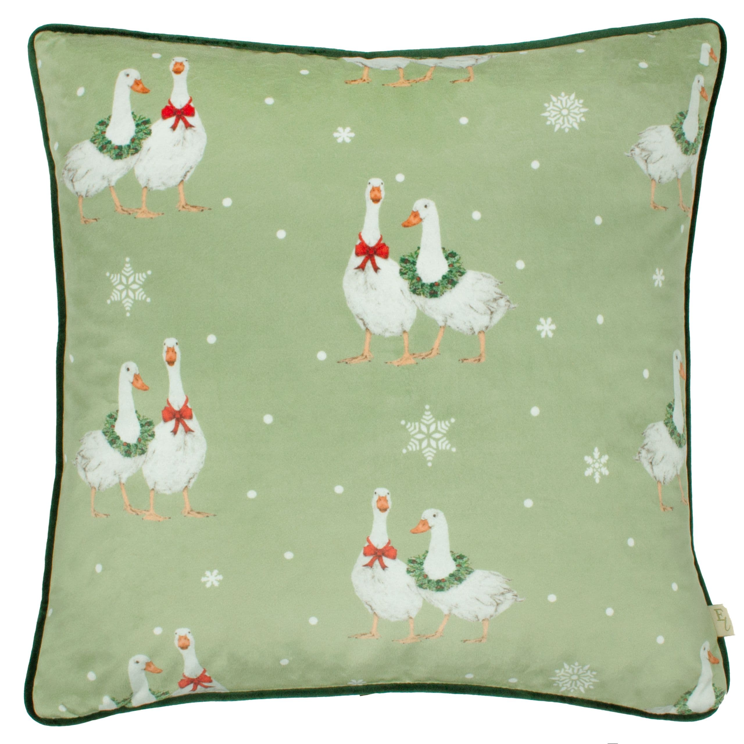 Winter Geese Festive Piped Polyester Filled Cushion