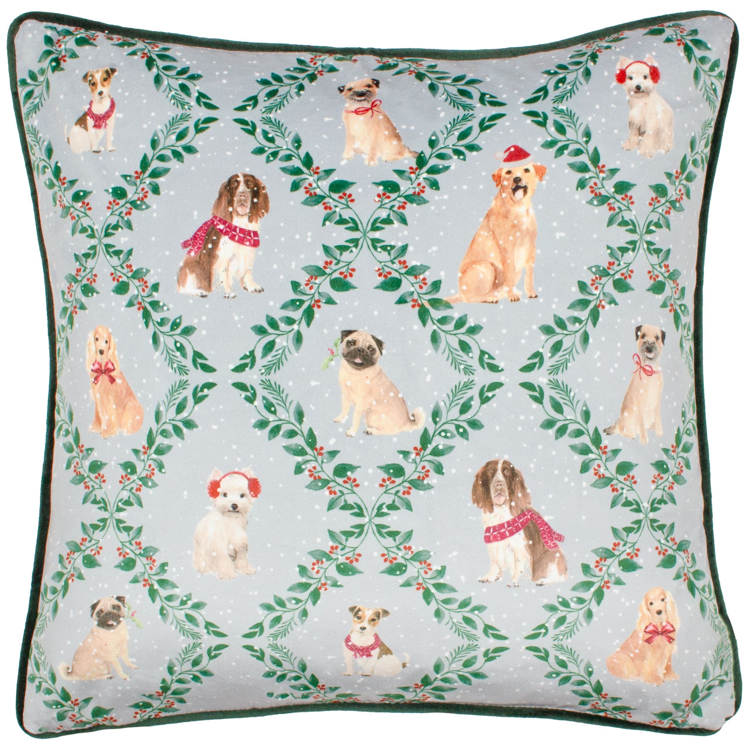 Christmas Dog Friends Festive Piped Polyester Filled Cushion