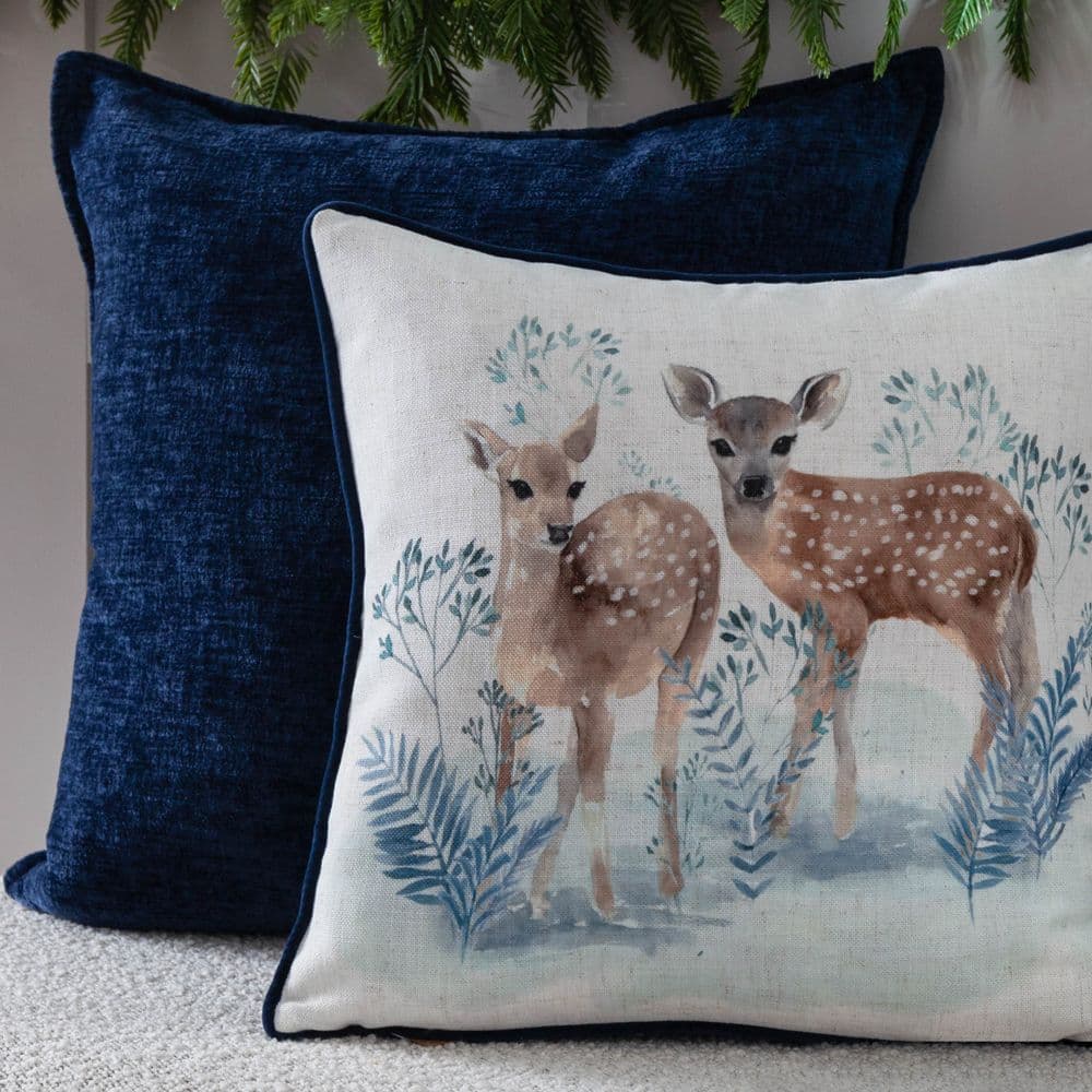 Winter Fawns Festive Piped Polyester Filled Cushion