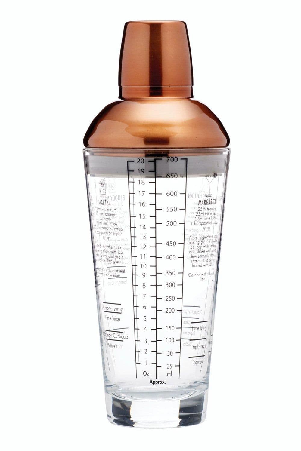 Copper Finish Glass Cocktail Shaker, 650ml, Gift Boxed