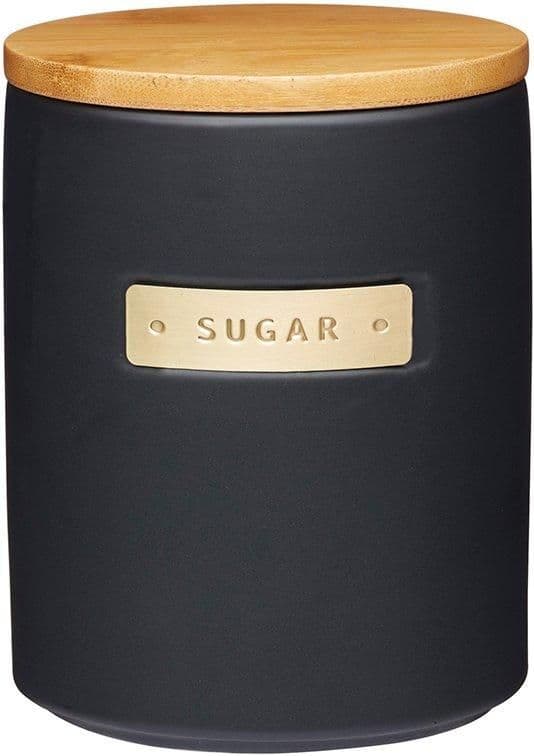 Stoneware Brass Effect Sugar Container Airtight Bamboo Lid