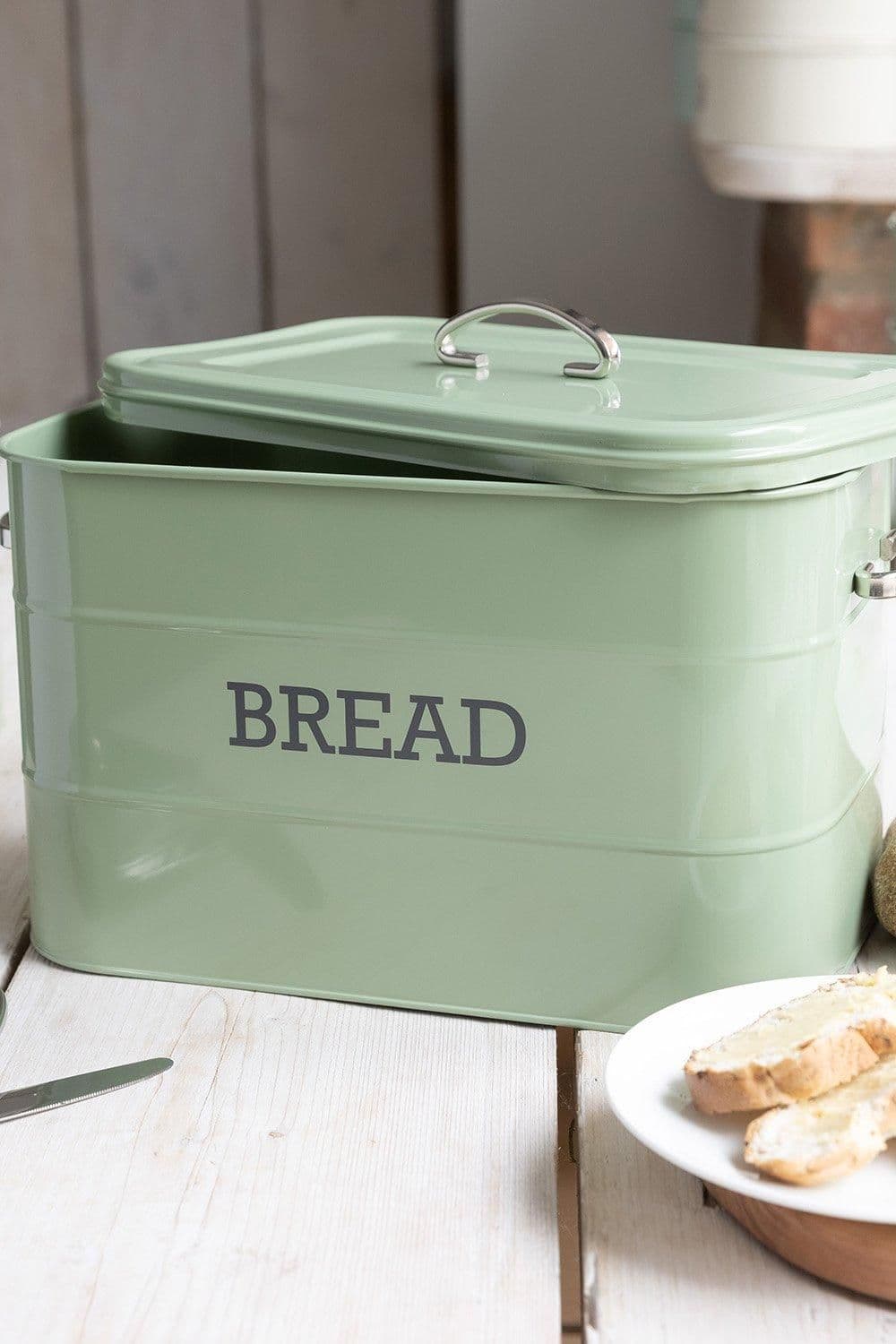 Sage Green Large Metal Bread Bin