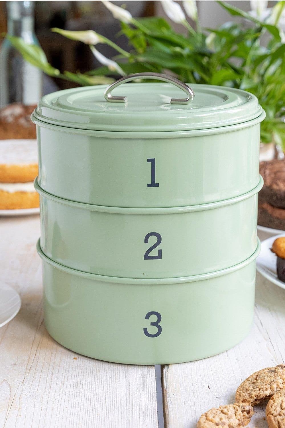 Sage Green 3 Tier Metal Cake Storage Tin
