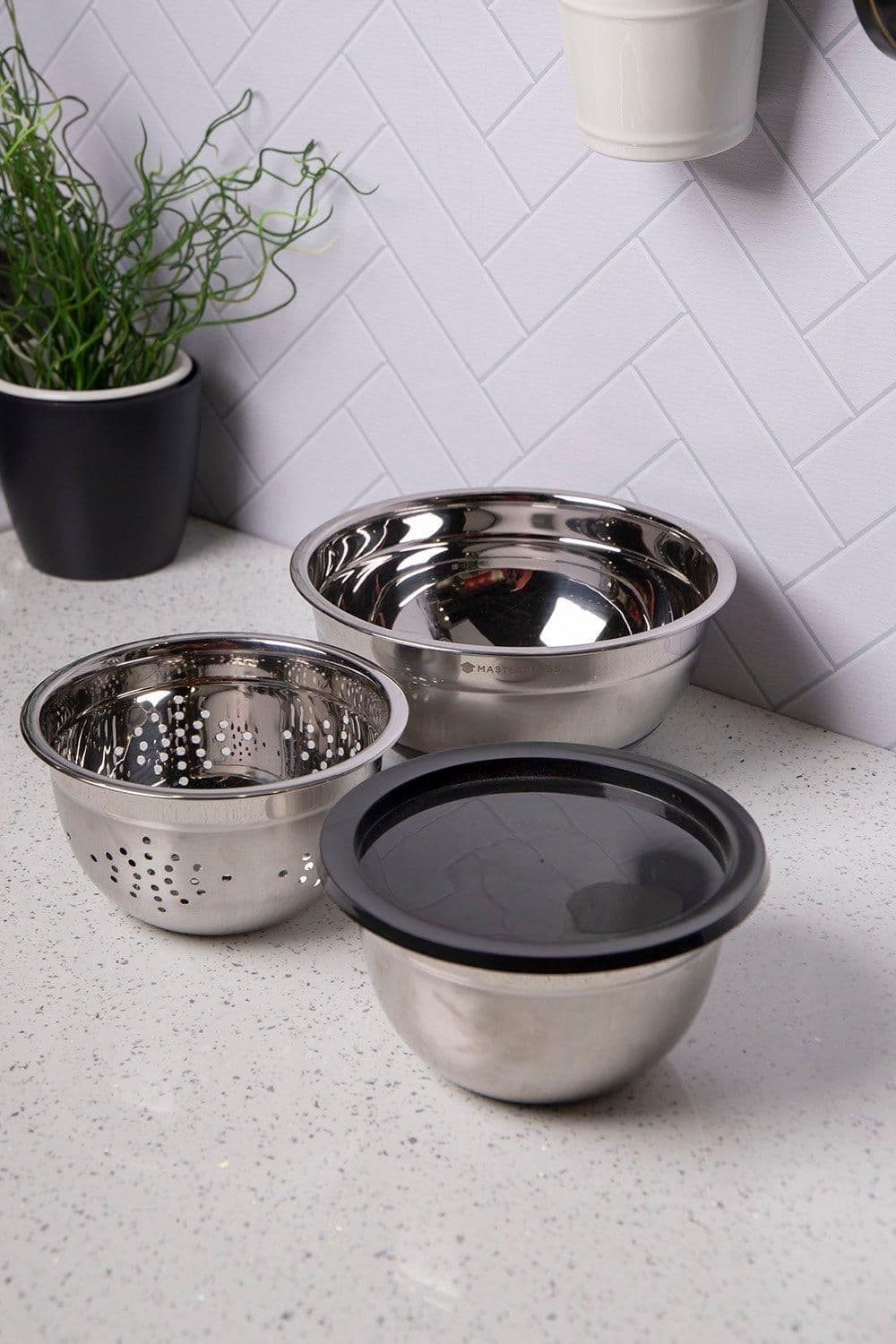 Smart Space Stainless Steel Three Piece Bowl Set Colander