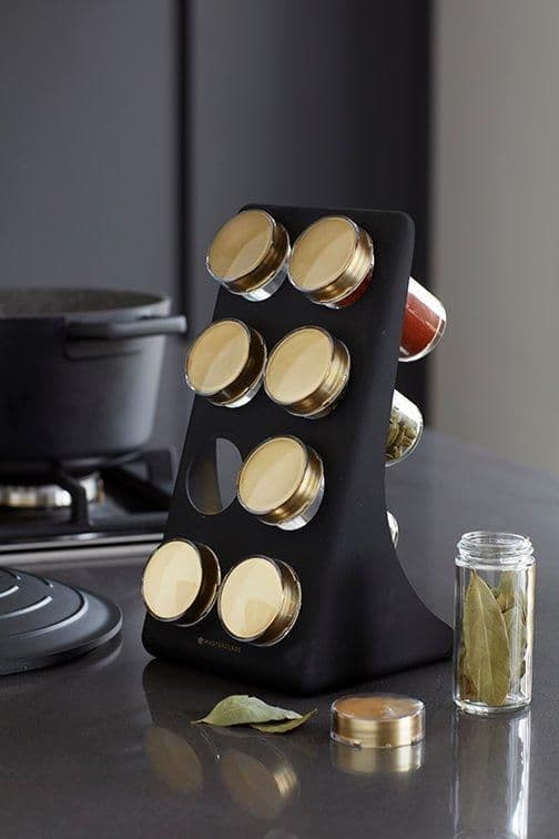 Eight Jar Spice Rack Matt Brass Finish