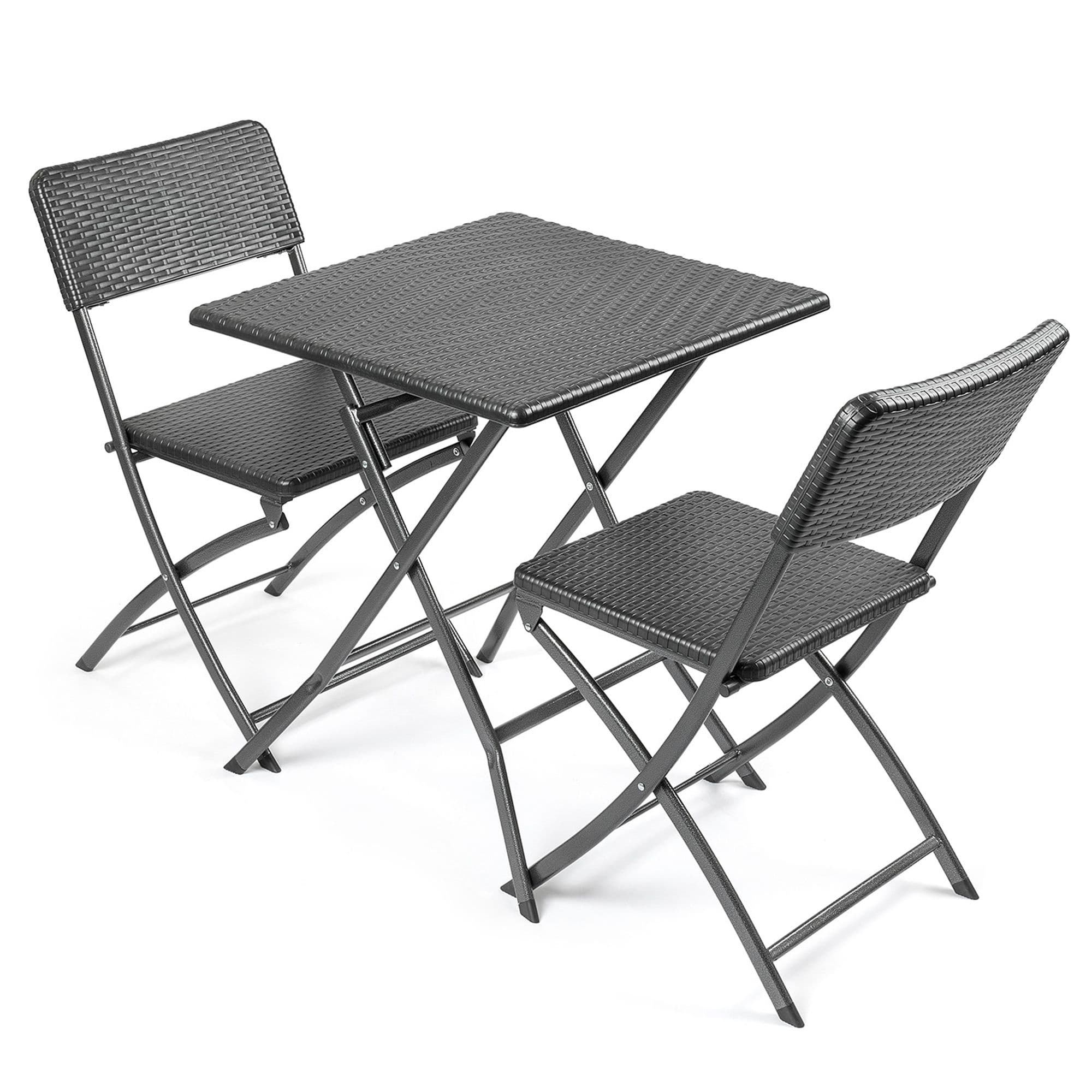 Garden Bistro Set 3 Piece Rattan Effect Table Chairs Outdoor Furniture