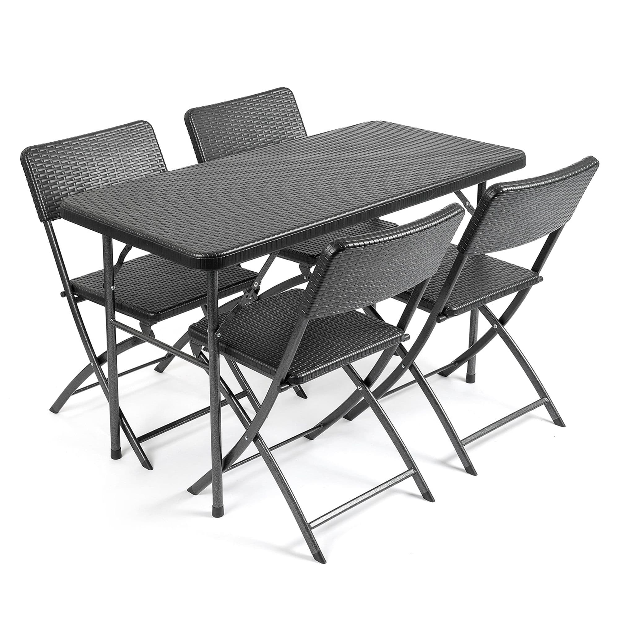 Garden Dining Set 4 Seater Rattan Effect Table Chairs Outdoor Furniture