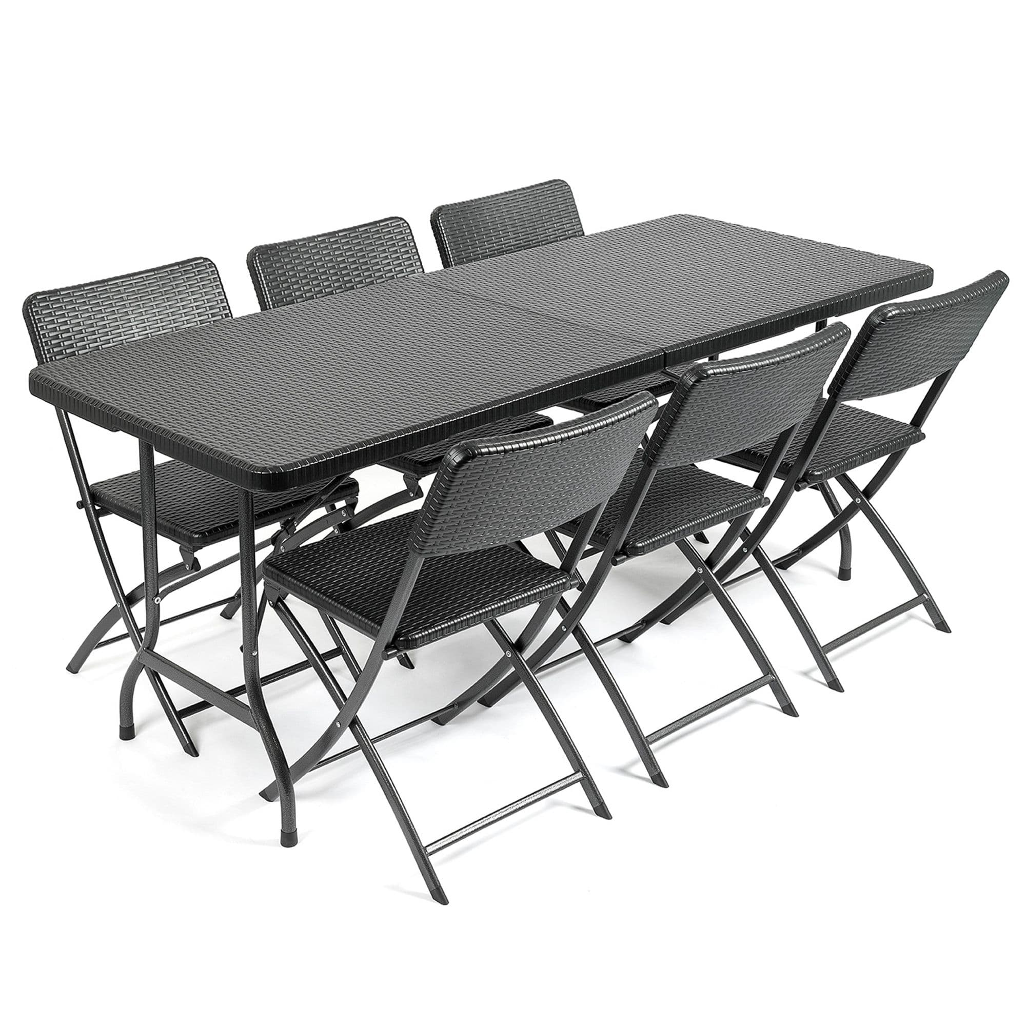 Garden Dining Set 6 Seater Rattan Effect Table Chairs Outdoor Furniture