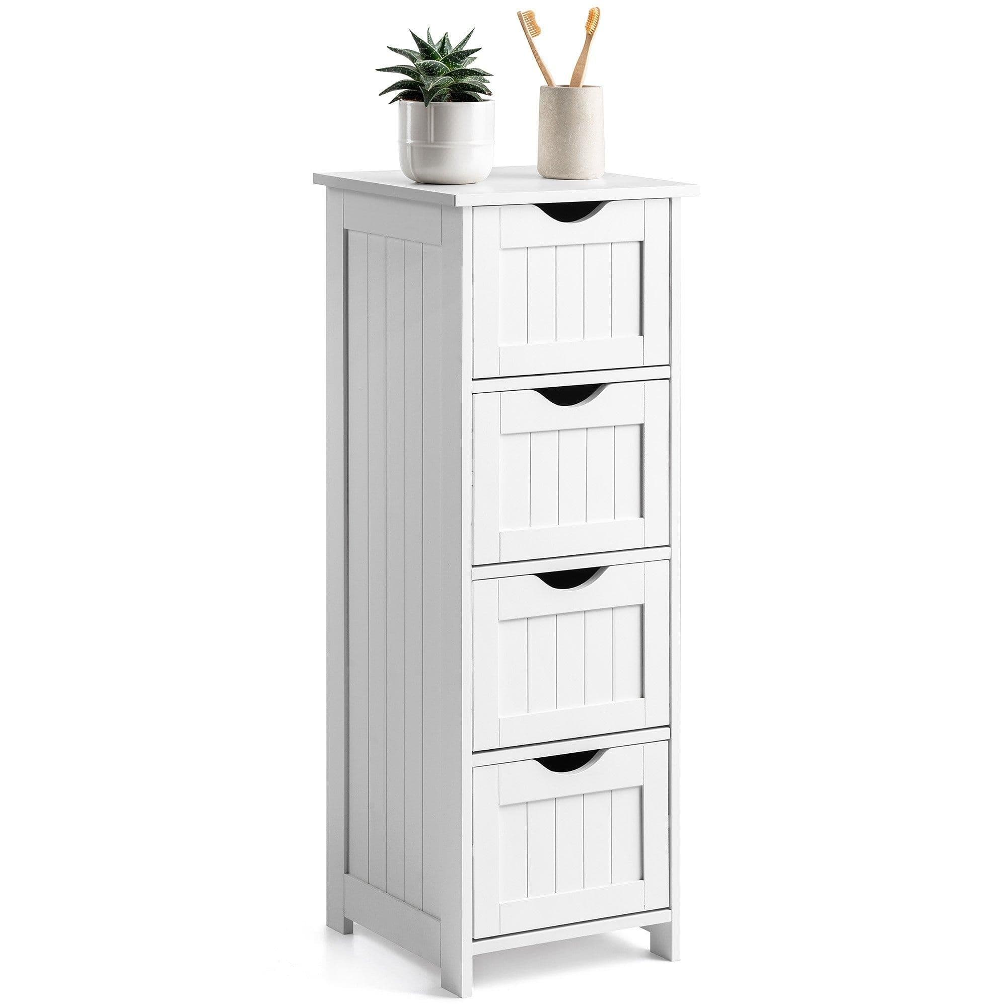 Bathroom Drawer Cabinet Wood Storage Unit 4 Deep Drawers