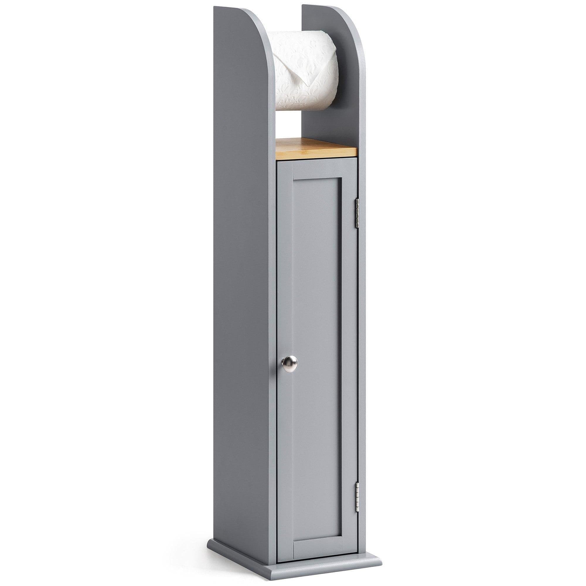 Toilet Roll Holder Cabinet Freestanding Bamboo Wood Bathroom Unit