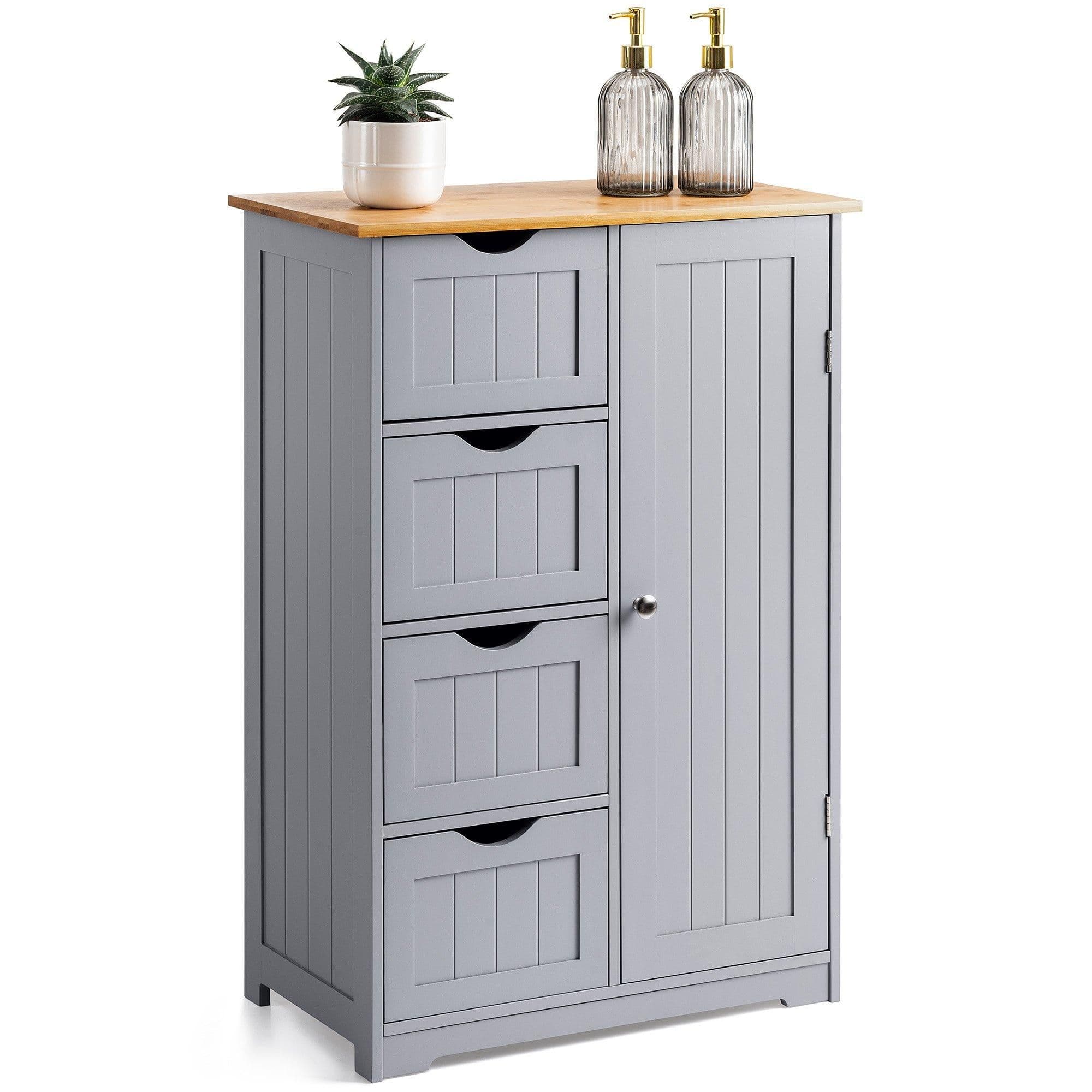 Bathroom Drawer Cabinet Bamboo Freestanding Storage Unit 4 Drawers