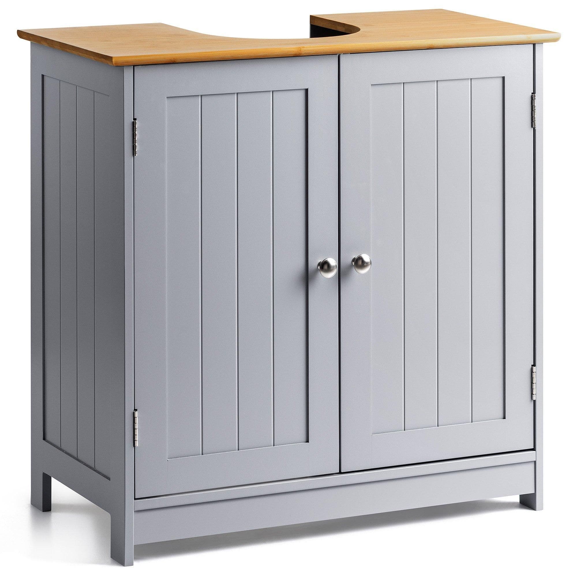 Bathroom Under Sink Cabinet Bamboo Wooden Storage Cupboard Unit