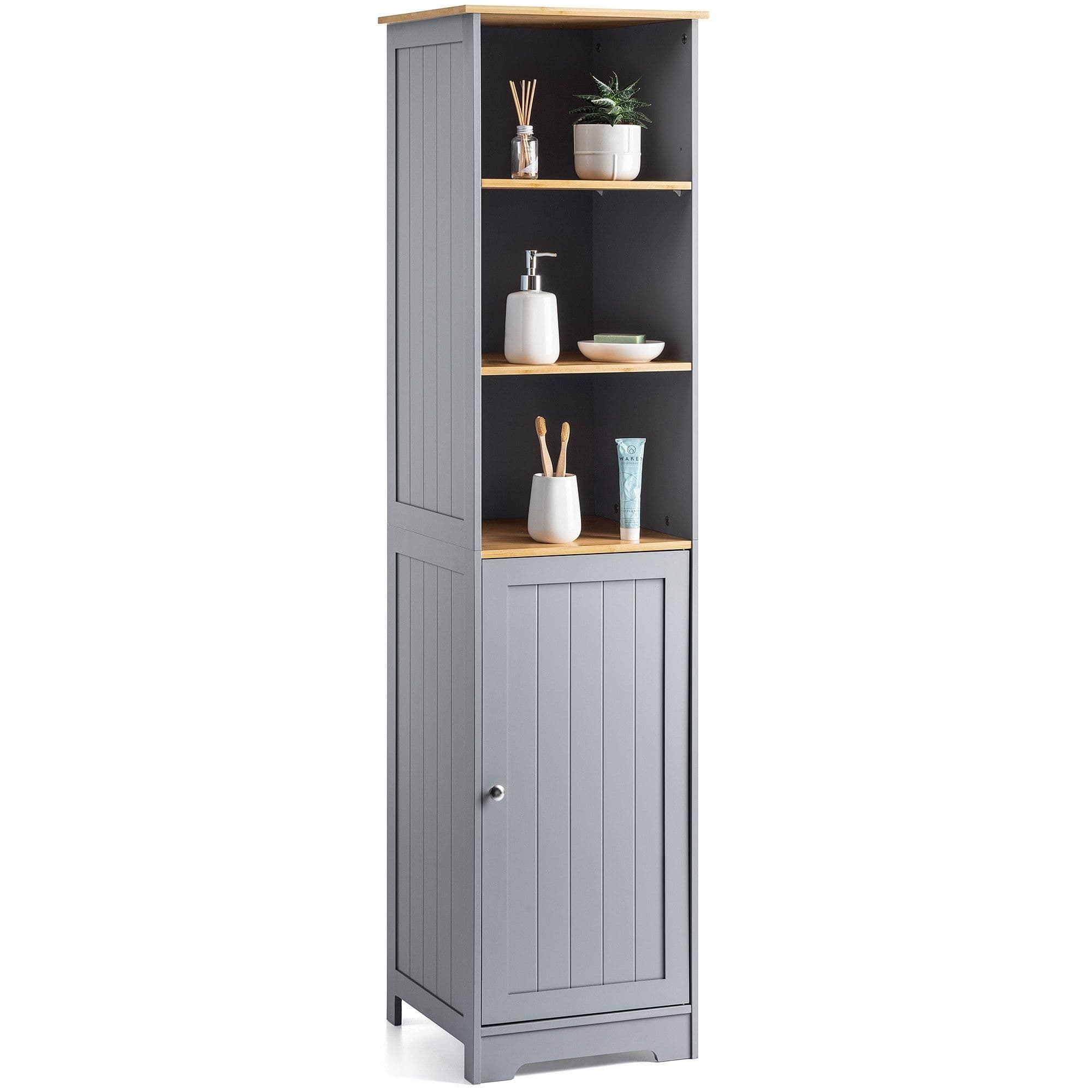Bathroom Shelf Cabinet Bamboo Freestanding Tallboy Storage Unit