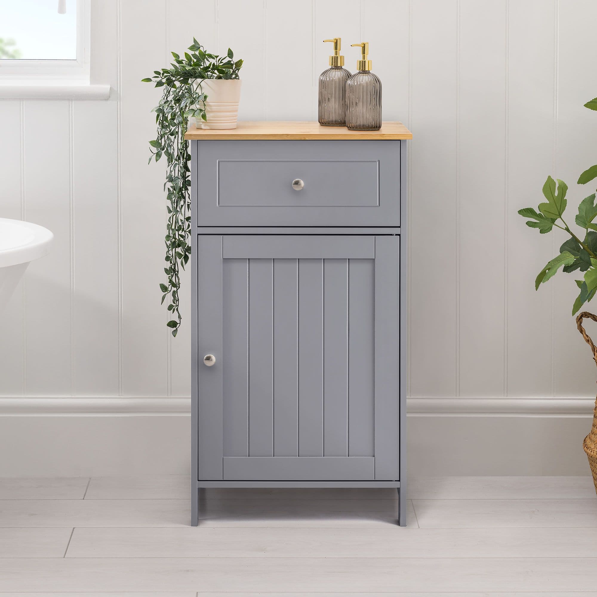 Bathroom Drawer Unit Storage Cupboard Cabinet Bamboo Top