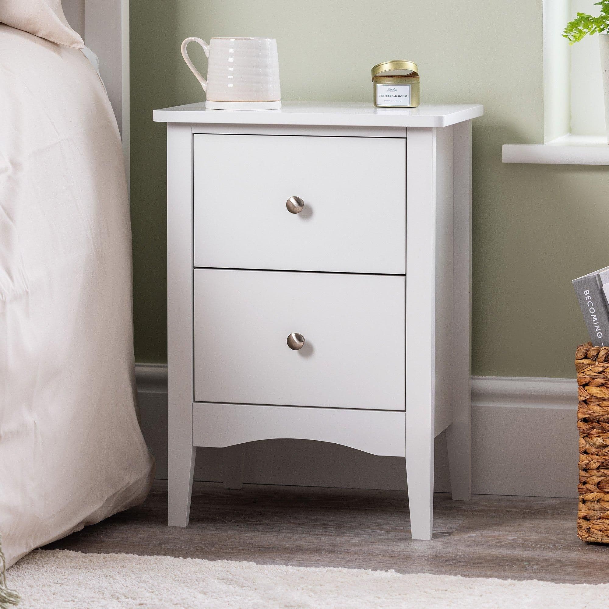 Bedside Table 2 Drawer Slim Bedroom Nightstand Storage Cabinet Unit