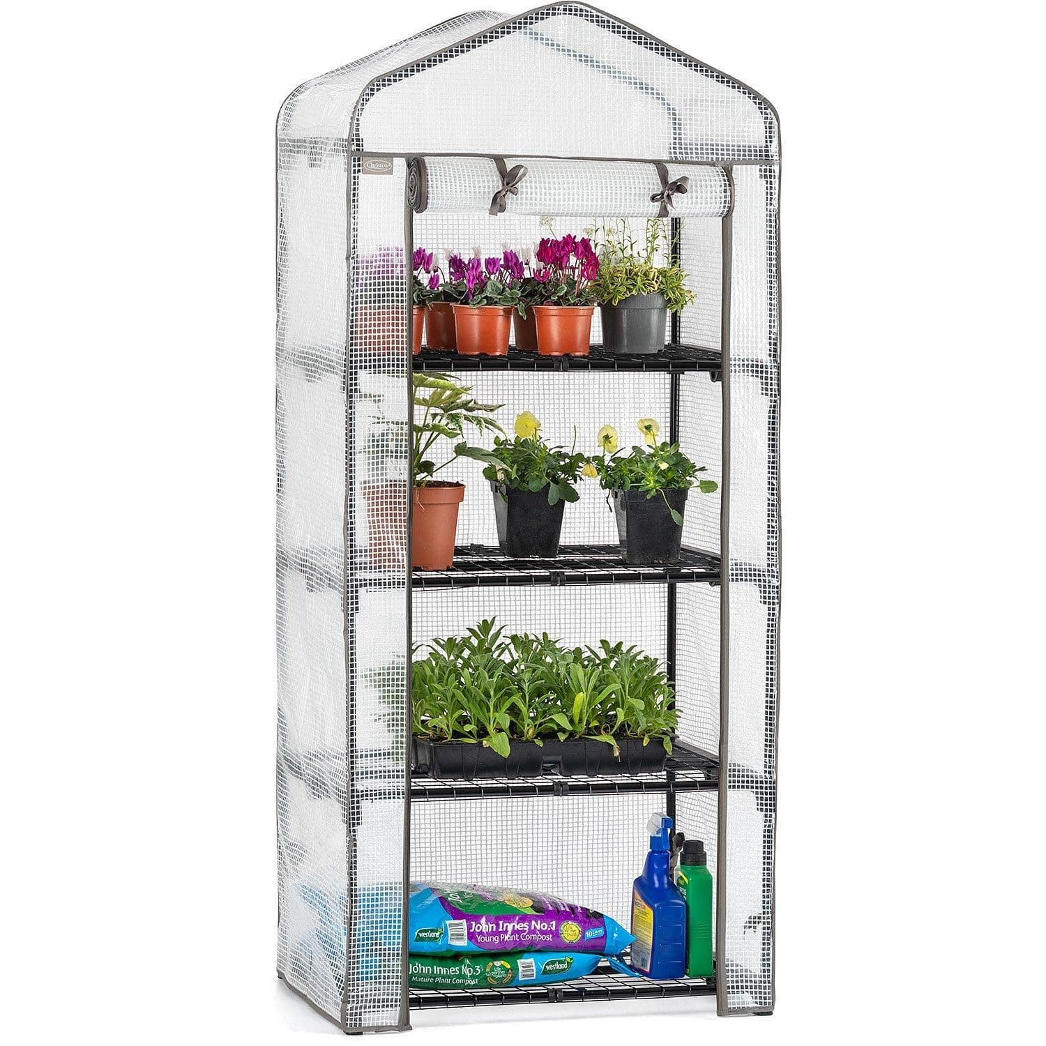 4 Tier Mini Greenhouse Reinforced Cover Garden Grow House Four Shelves Roll Door