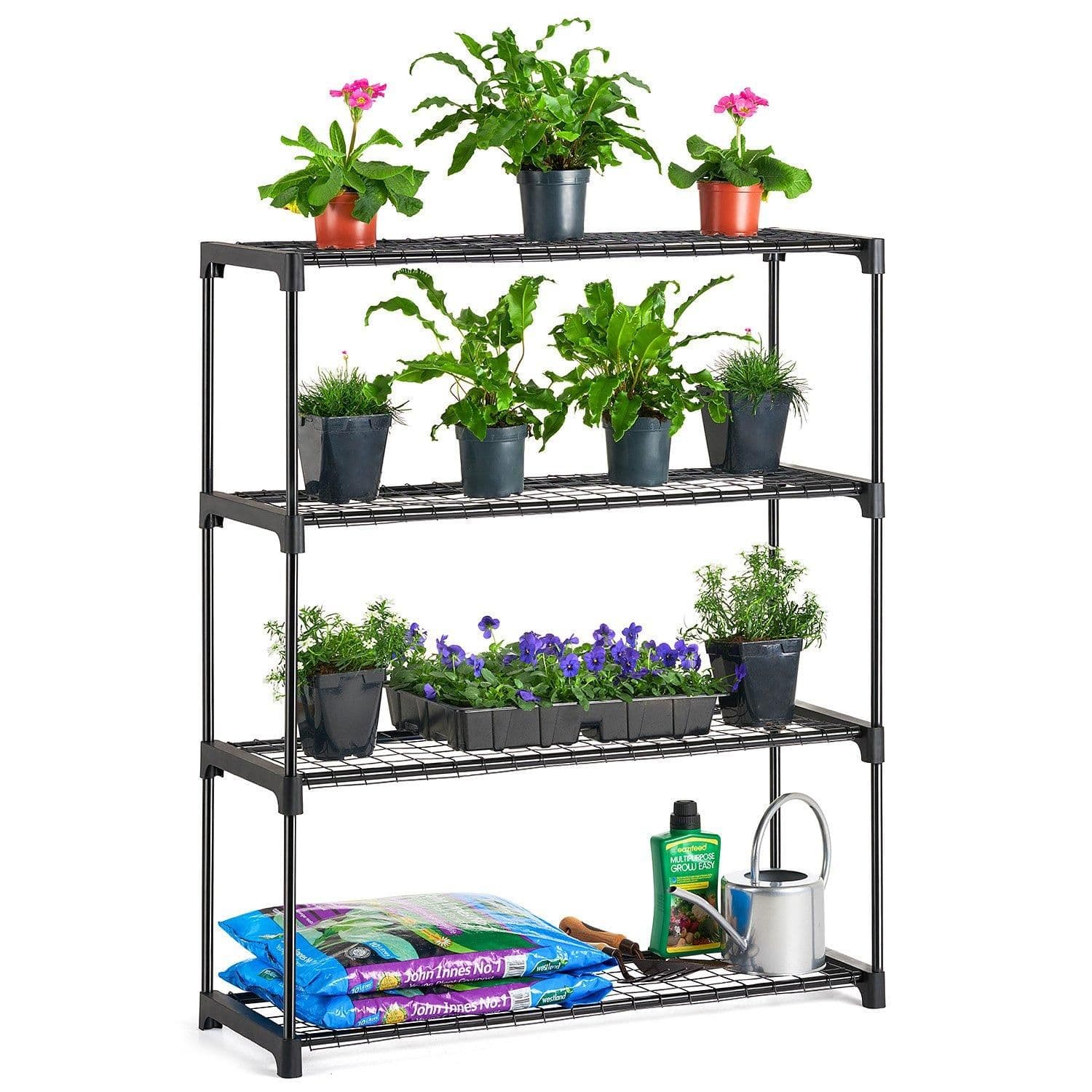 Greenhouse Single Staging 4 Tier Garden Shelving Plant Stand Rack 107.5cm x 90cm x 30cm