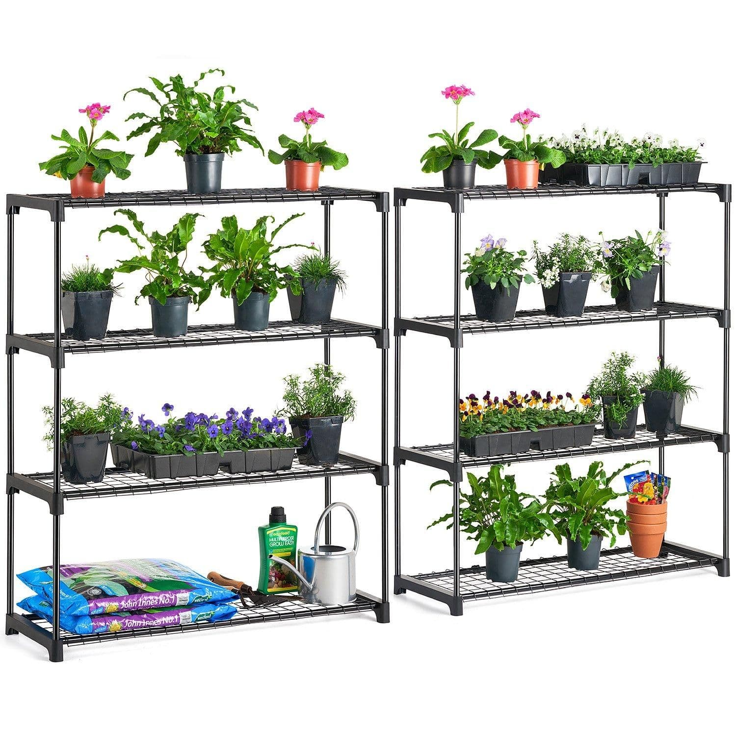 Greenhouse Pair Staging 4 Tier Garden Shelving Plant Stand Rack 107.5cm x 90cm x 30cm