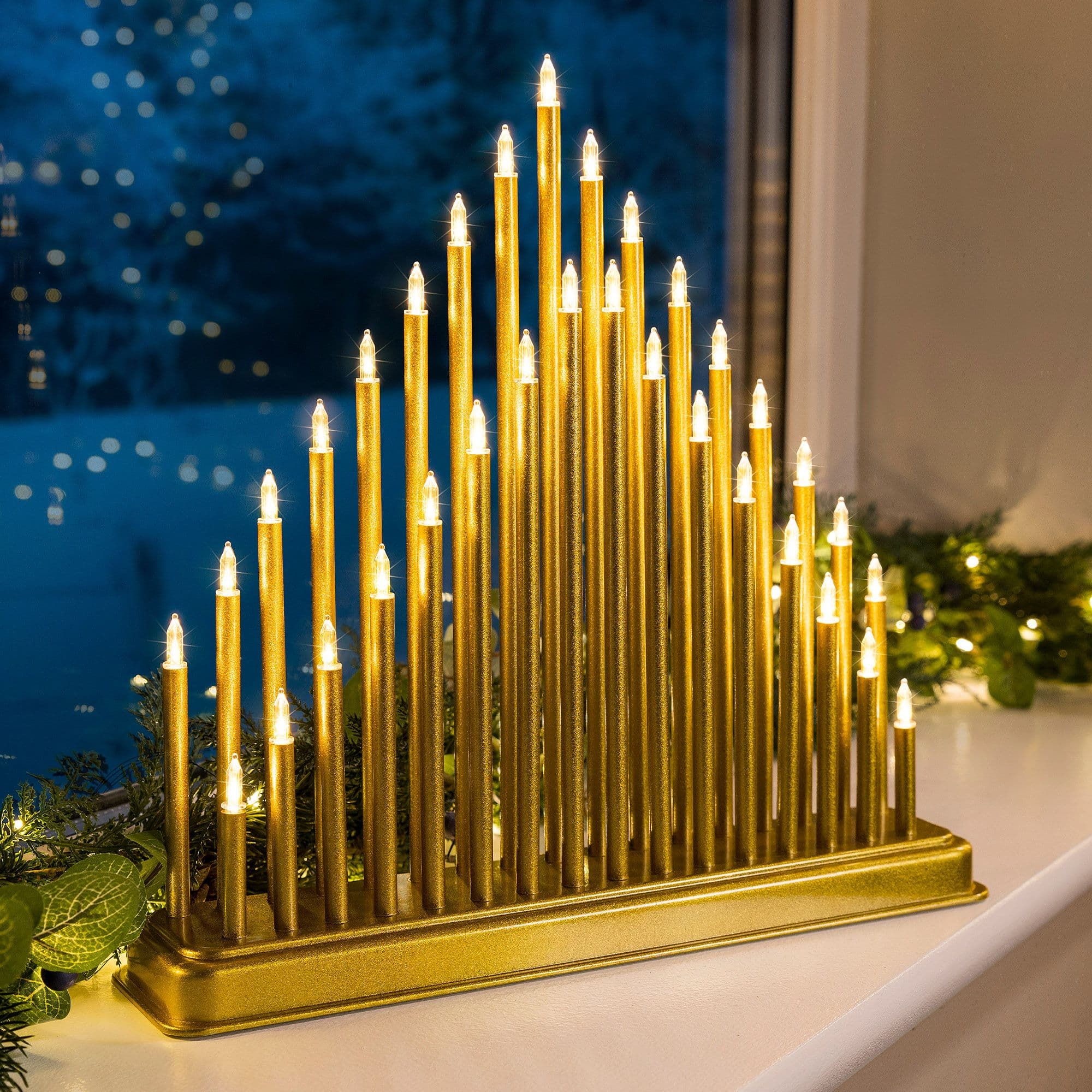 Christmas Candle Bridge Tower 33 LED Window Light Decoration Timer