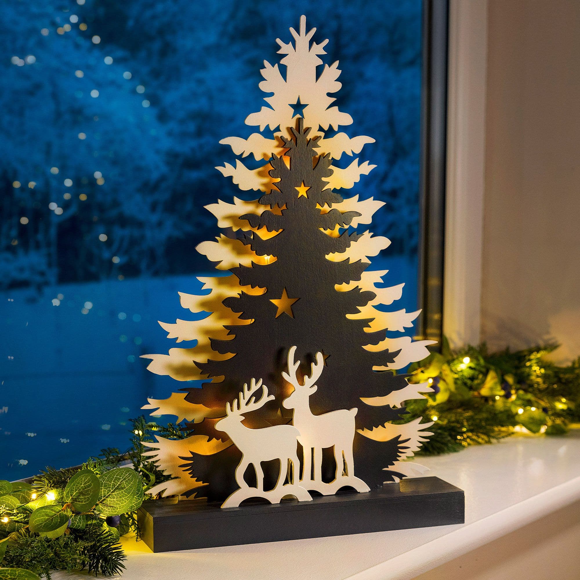 Wooden Reindeer Decoration Light Up Christmas Scene Ornament Warm LED
