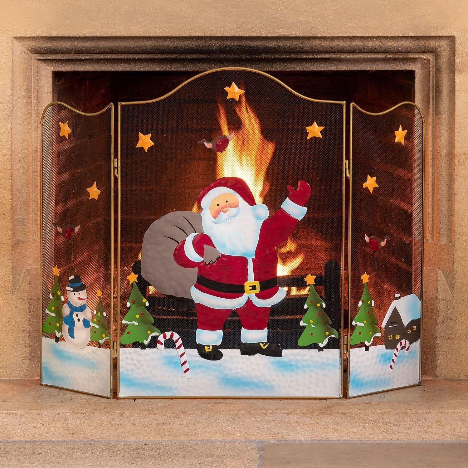 Christmas Fireguard 61cm Decoration Xmas Fireplace Screen Fire Guard 3 Panel Folding