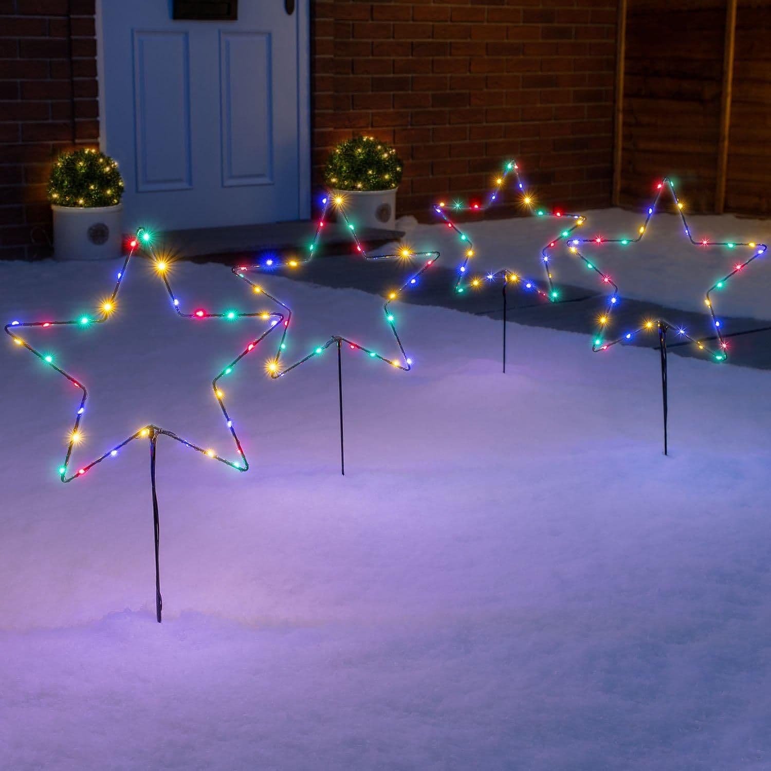 Star Christmas Pathway Lights Outdoor Decorations Garden Path Flashing LED x 4