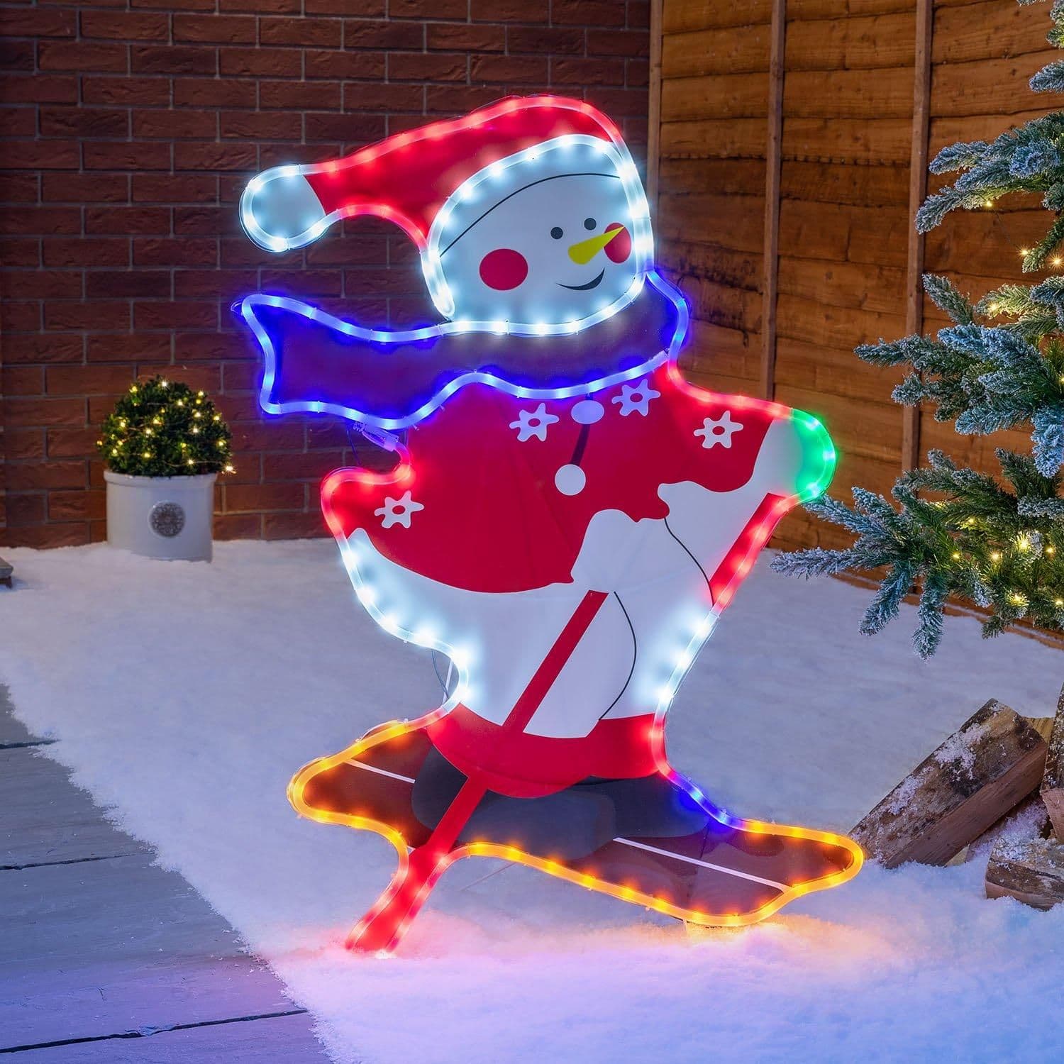 Christmas Snowman Light LED Rope Silhouette Freestanding Decoration