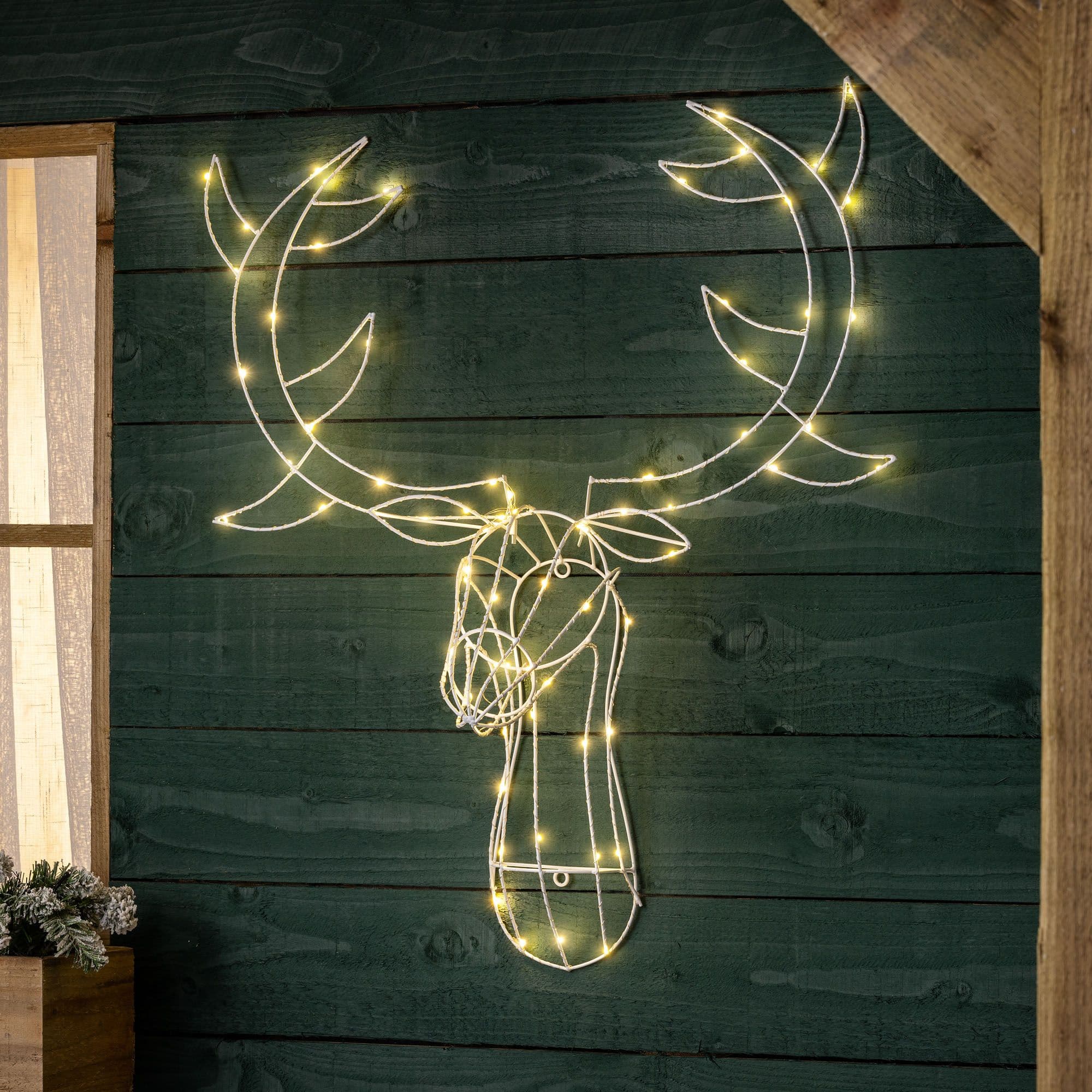 Christmas Stag Head Light Xmas Wall Decoration Outdoor Indoor Battery LED H70cm